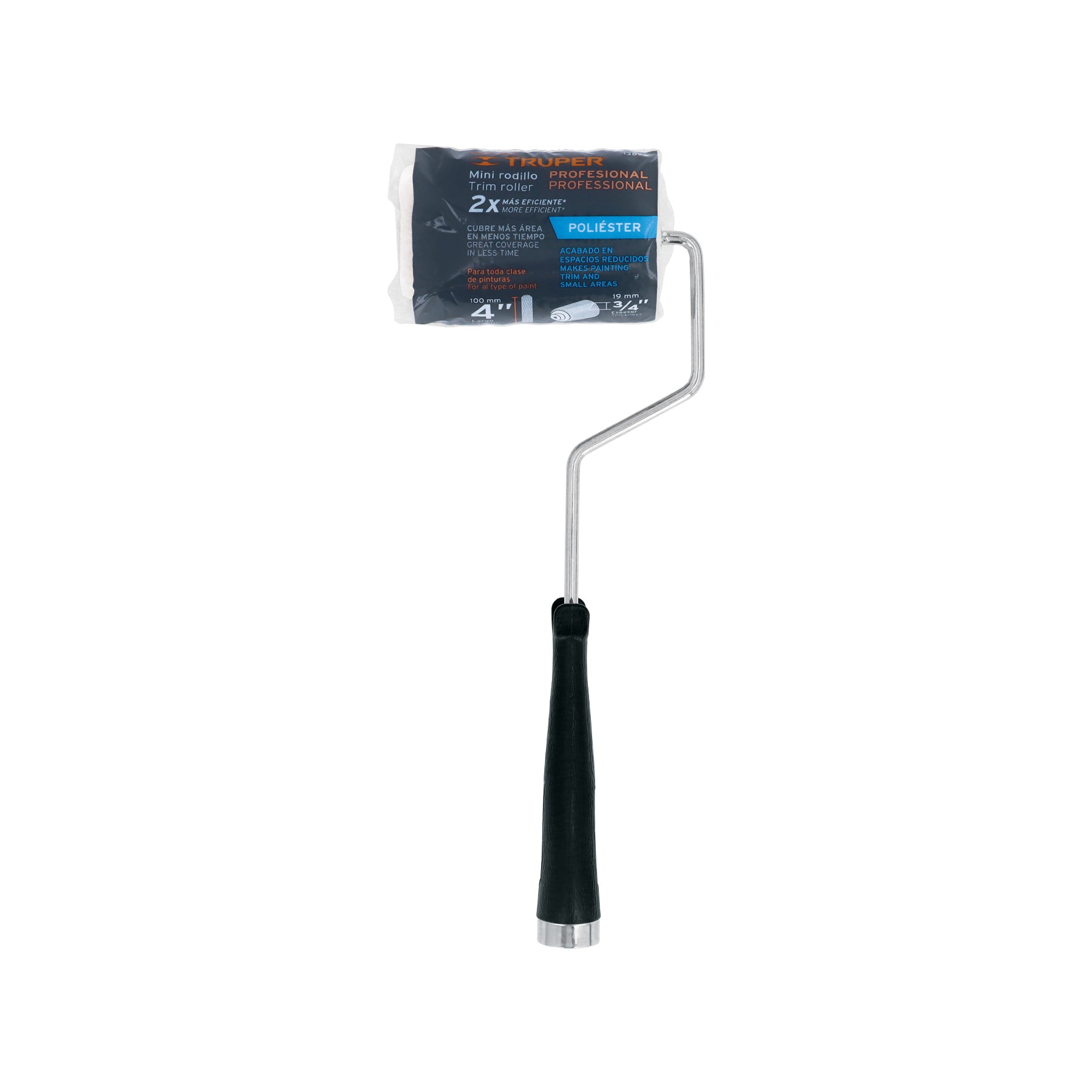 Mini rodillo para pintar 4" x 3/4" de poliéster, Truper - 13896
