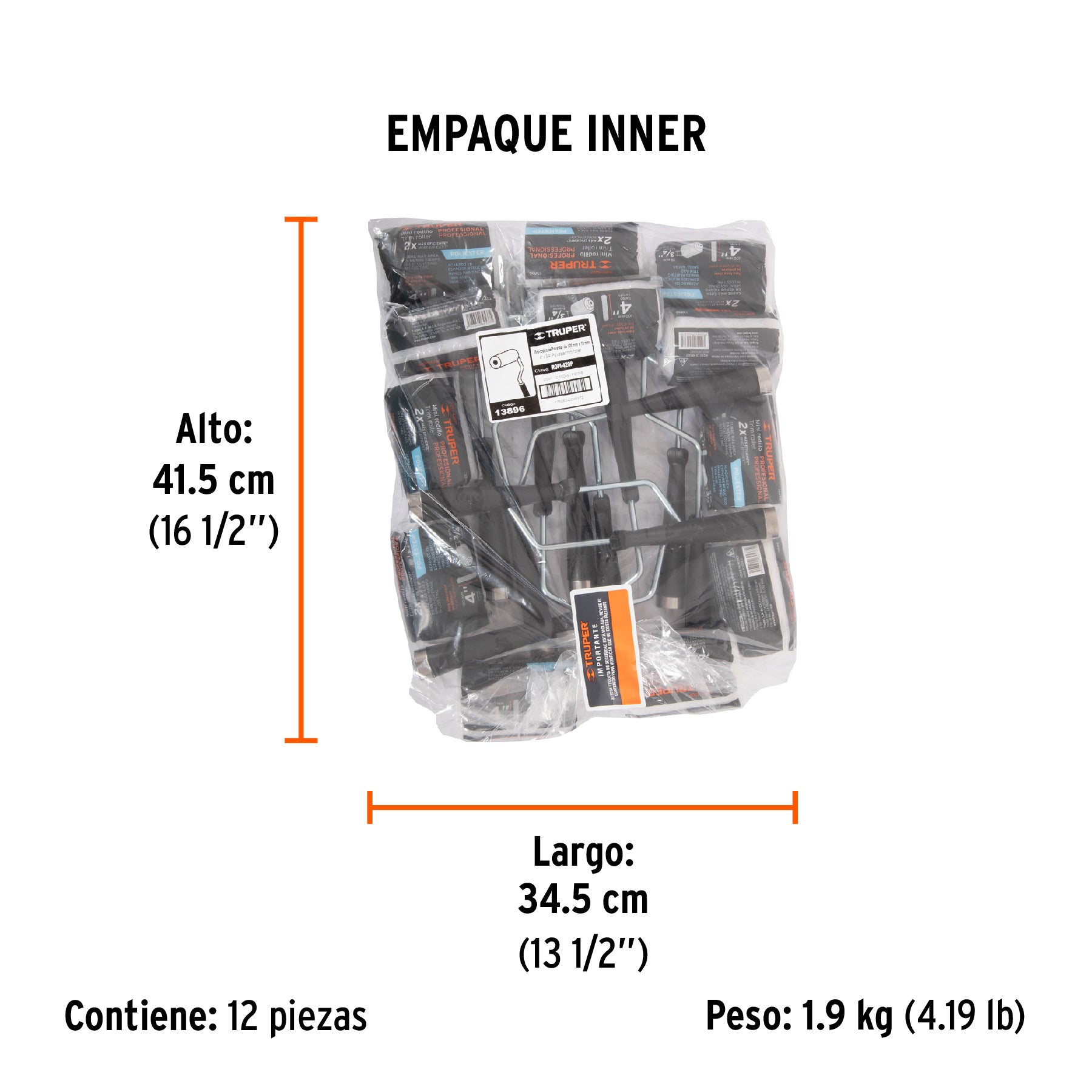 Mini rodillo para pintar 4" x 3/4" de poliéster, Truper - 13896