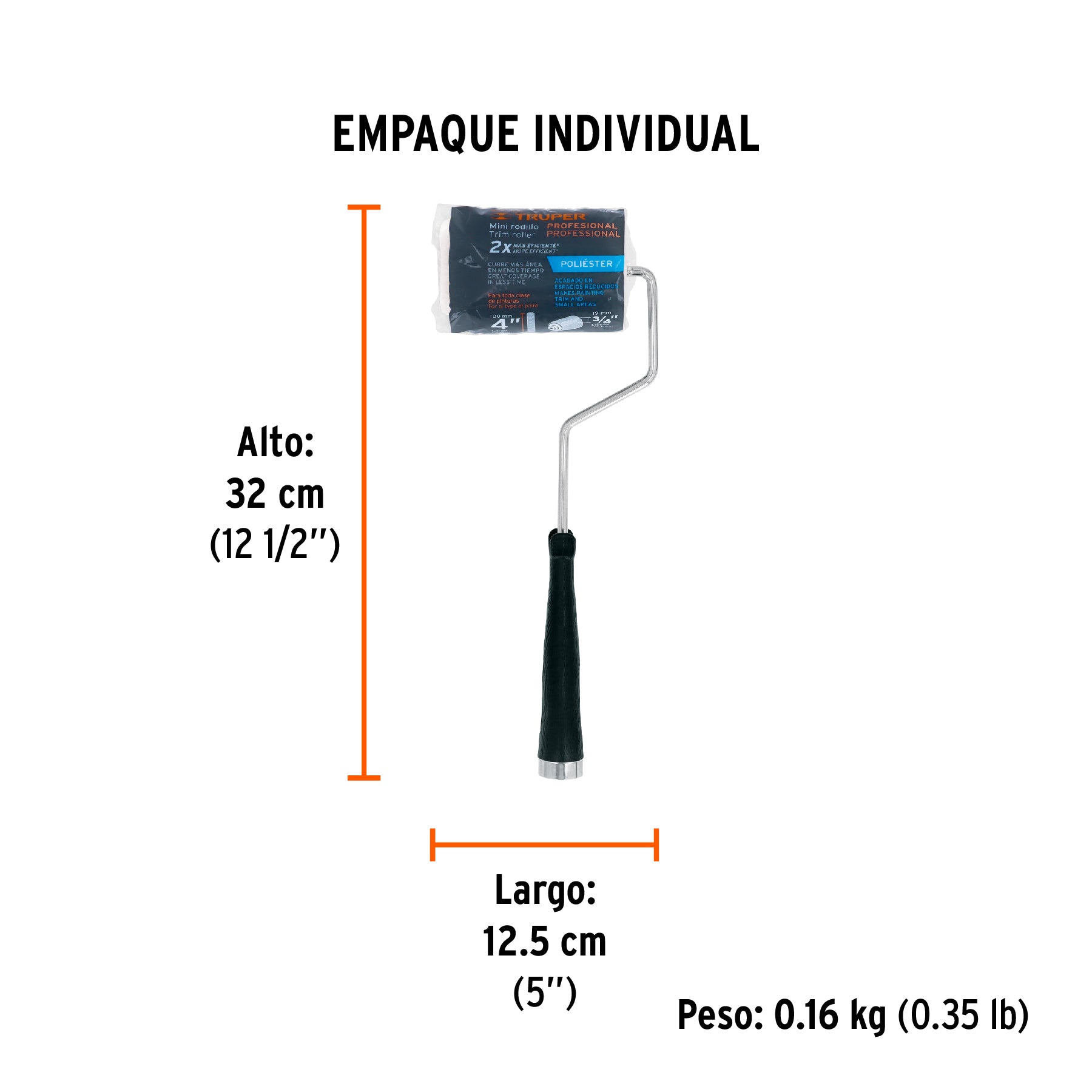 Mini rodillo para pintar 4" x 3/4" de poliéster, Truper - 13896