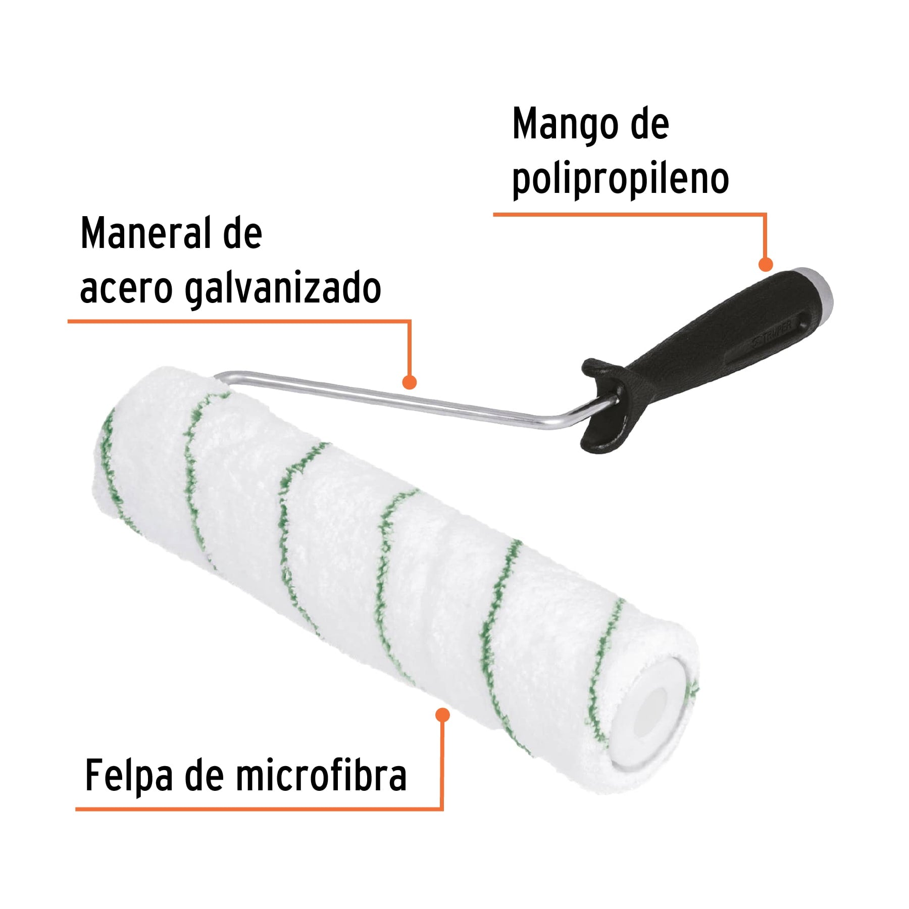 Rodillo para pintar 9" x 3/8" microfibra, sup. poco rugosas, Truper 13894