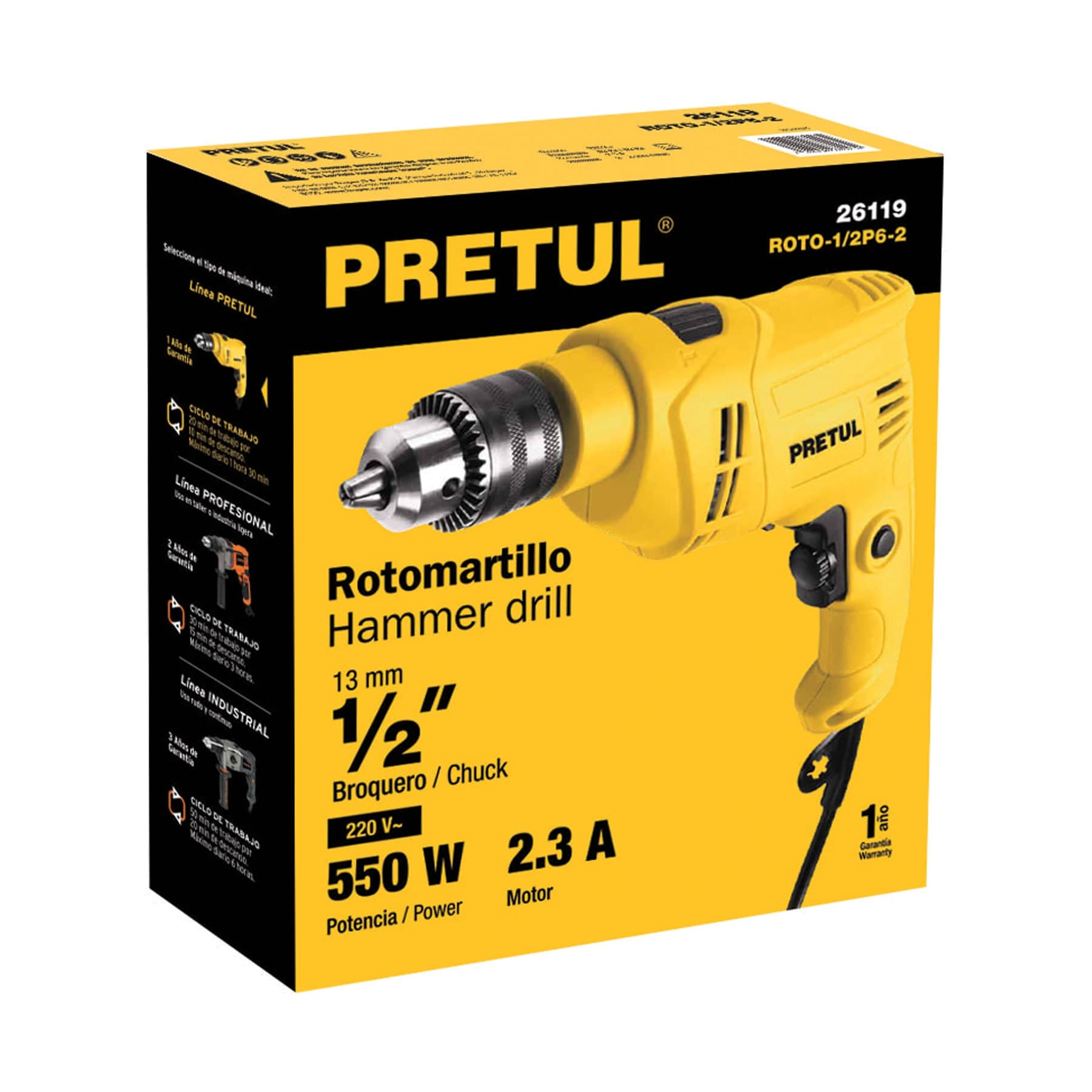 Taladro percutor 1/2", 550 W, Pretul - 26119