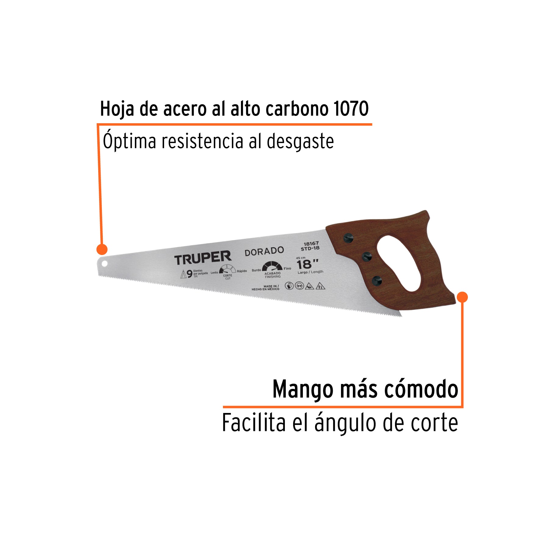 Serrucho 18" Dorado, 9 DPP, Truper - 18167