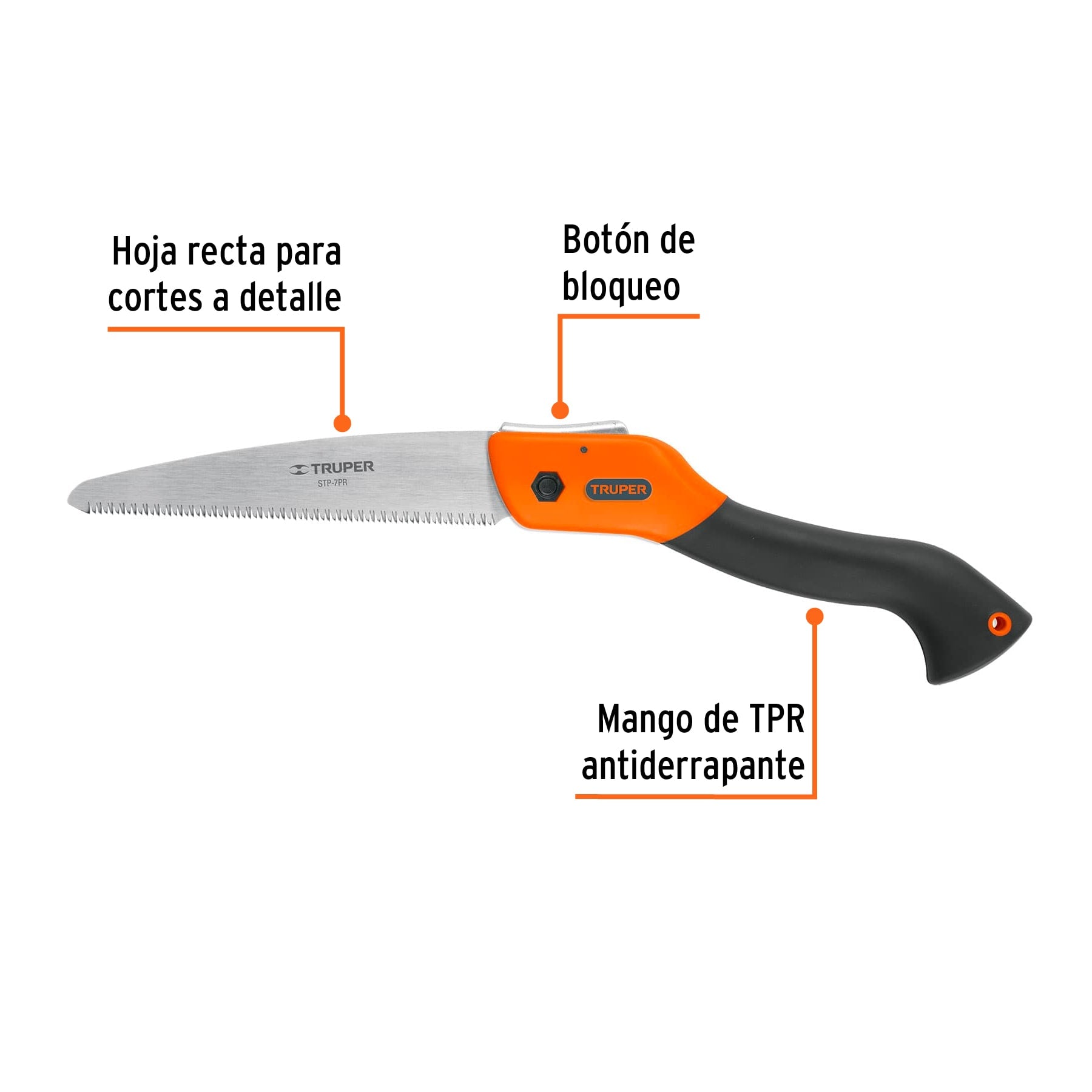 Serrucho plegable 7" hoja recta 11 DPP mango plástico,Truper - 100197