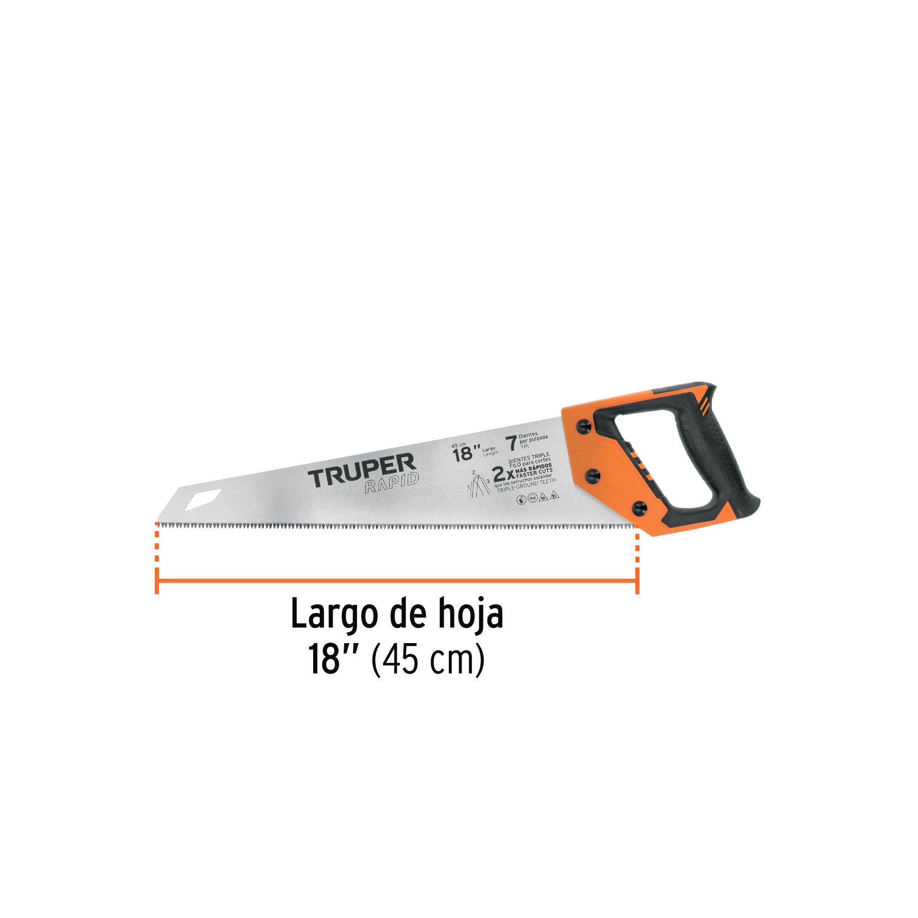 Serrucho Rapid 18", 7 DPP, mango Comfort grip, Truper - 101868
