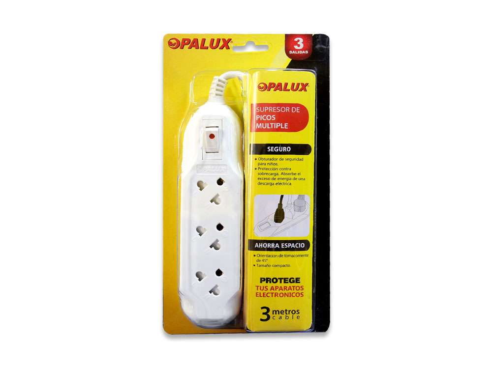 Extension 3 mts Supresor de Picos 3 Salidas OPALUX OP-303