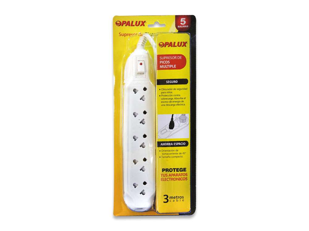 Supresor de pico 5 tomas 10Amp con switch ON/OFF 3mts OPALUX OP-305