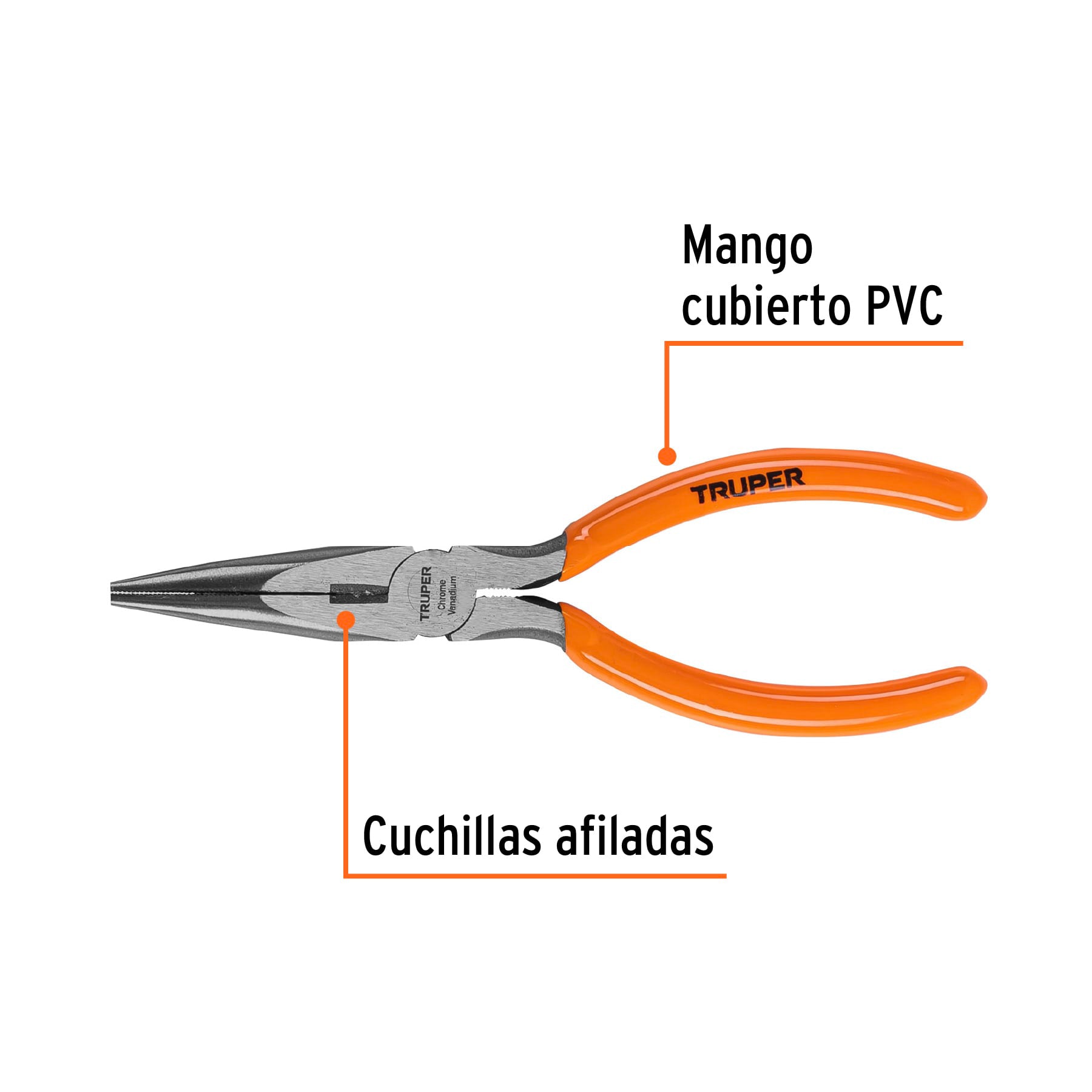 Alicate de punta y corte 6" mango de PVC, Truper - 17309
