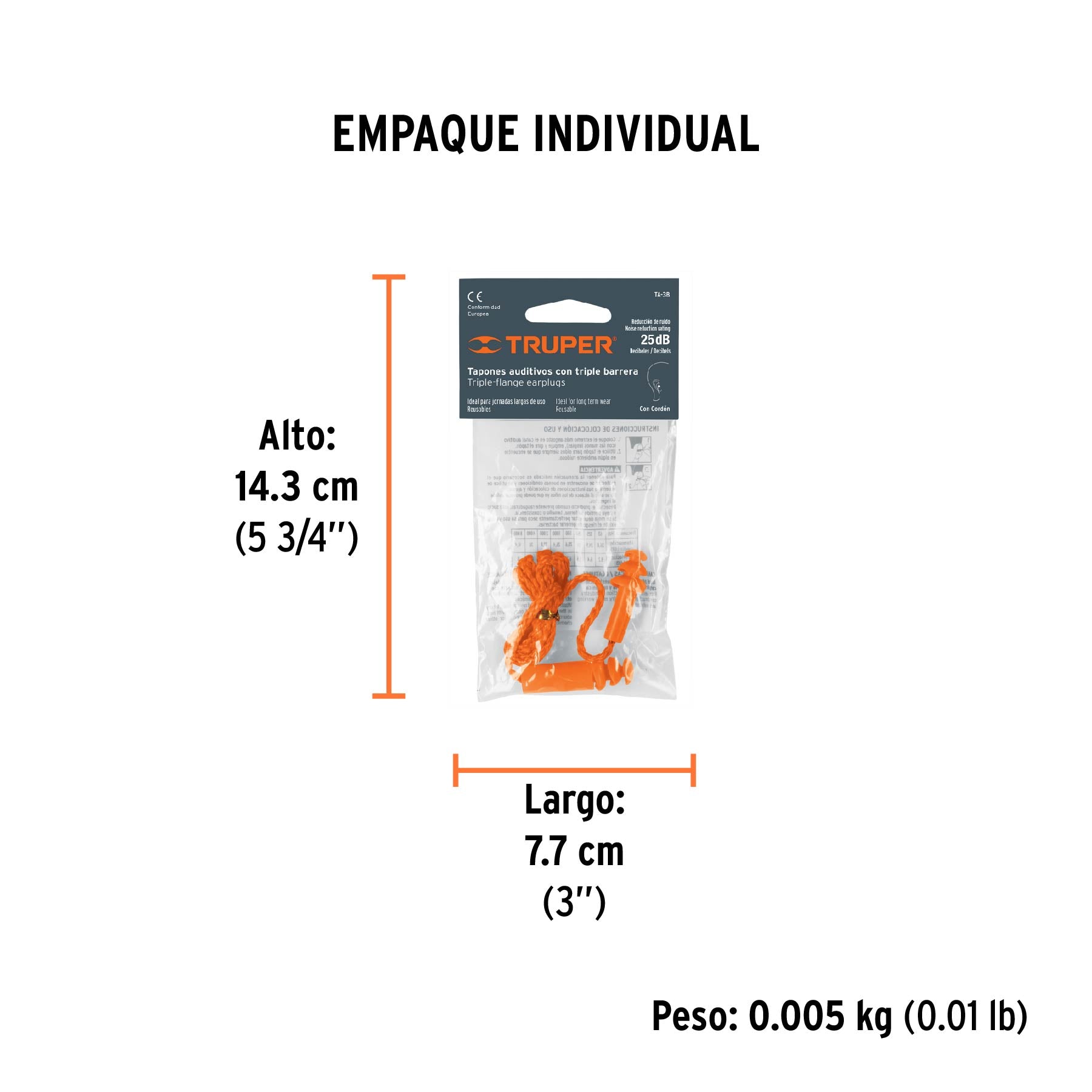 Tapón auditivo reutilizable triple barrera con cordón Truper - 14225