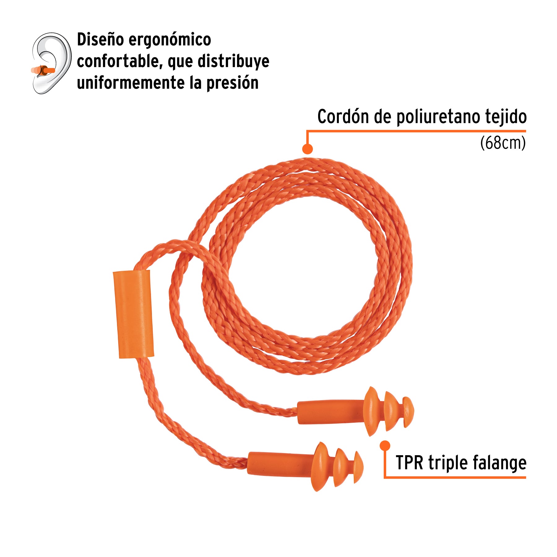 Tapón auditivo reutilizable triple barrera con cordón Truper - 14225