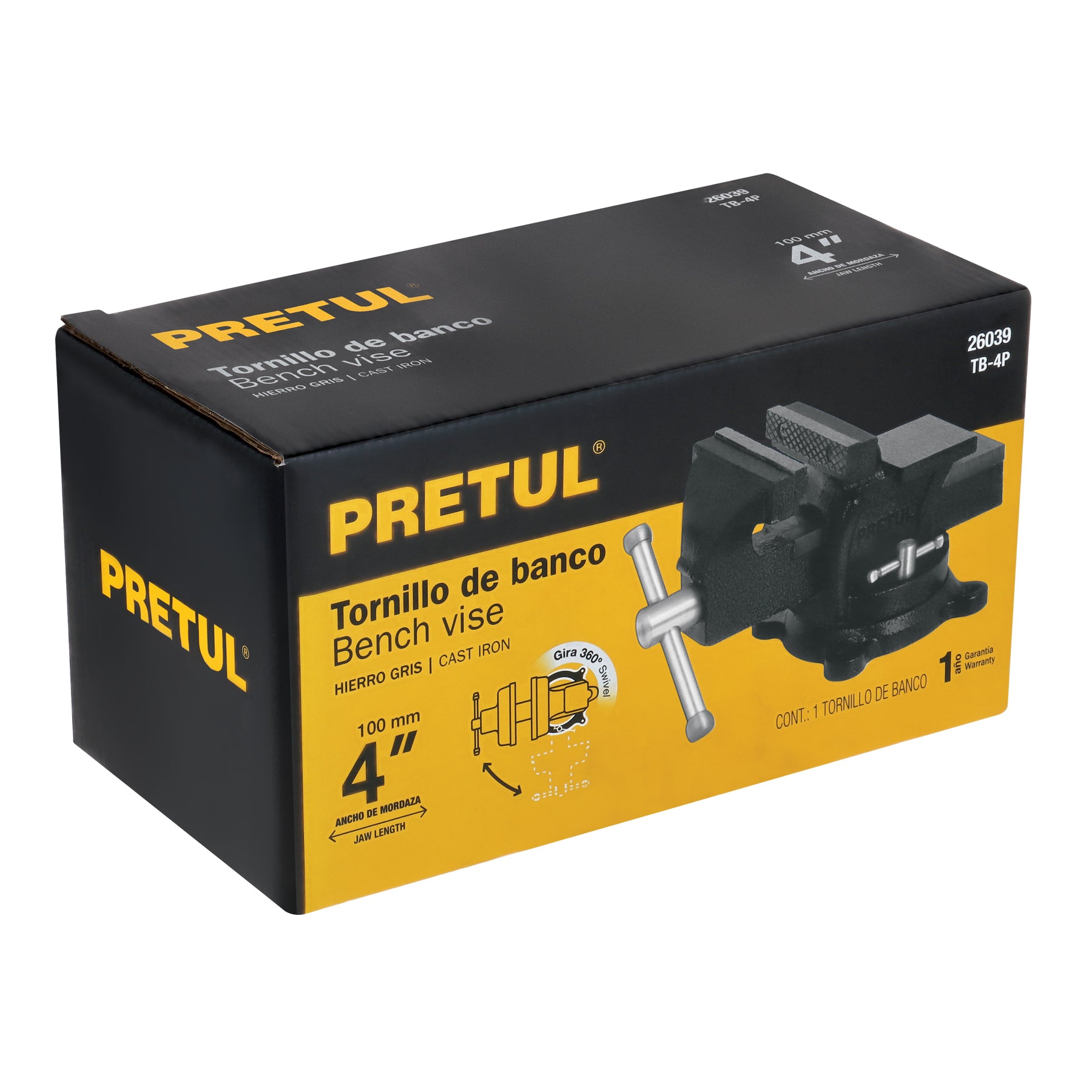 Tornillo de banco 4" de hierro gris, Pretul - 26039