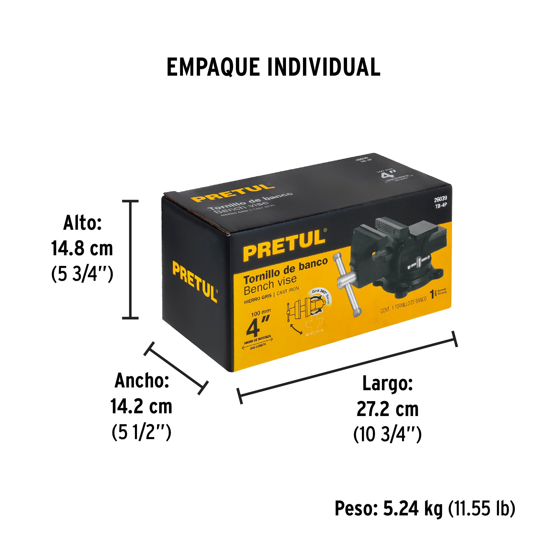 Tornillo de banco 4" de hierro gris, Pretul - 26039