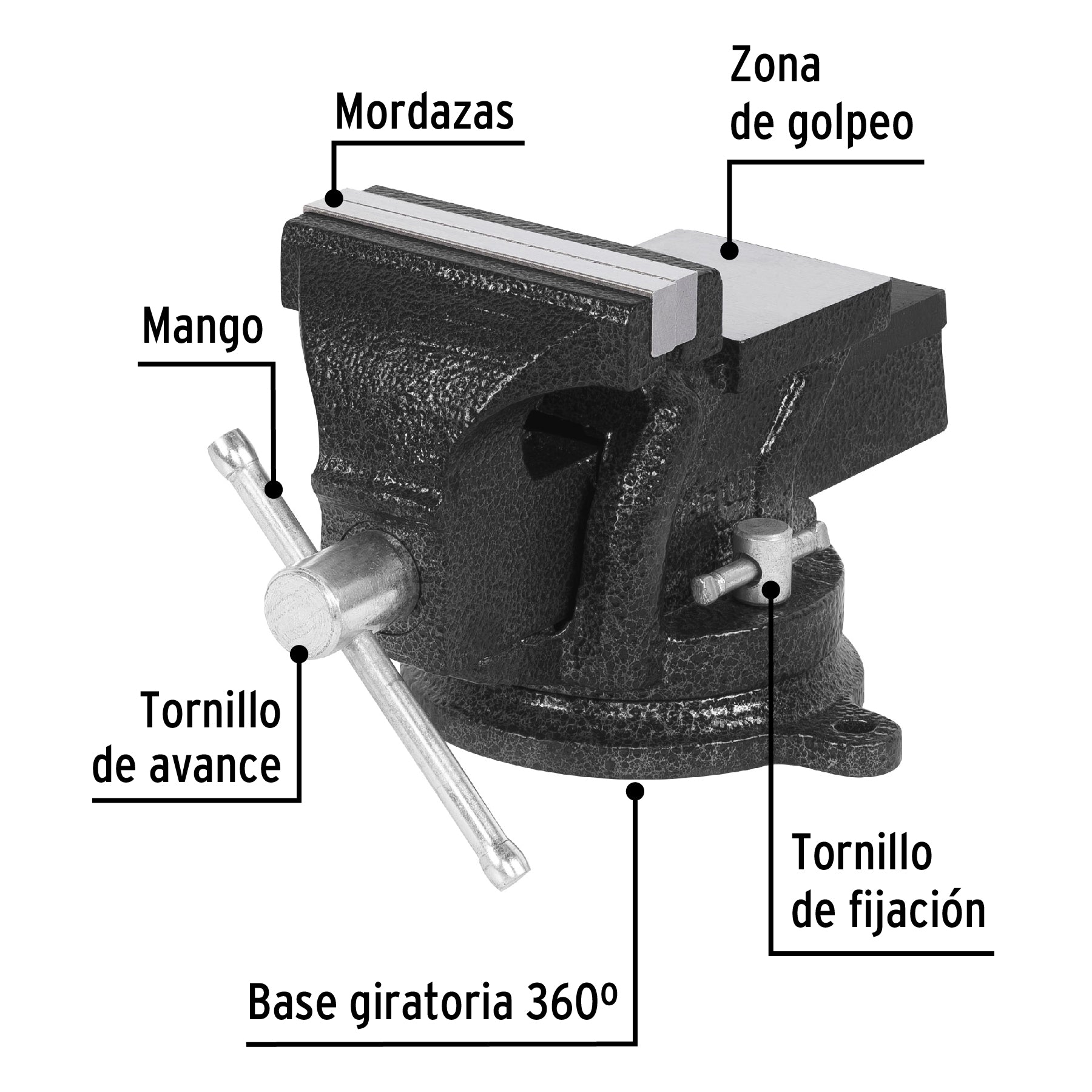 Tornillo de banco 4" de hierro gris, Pretul - 26039