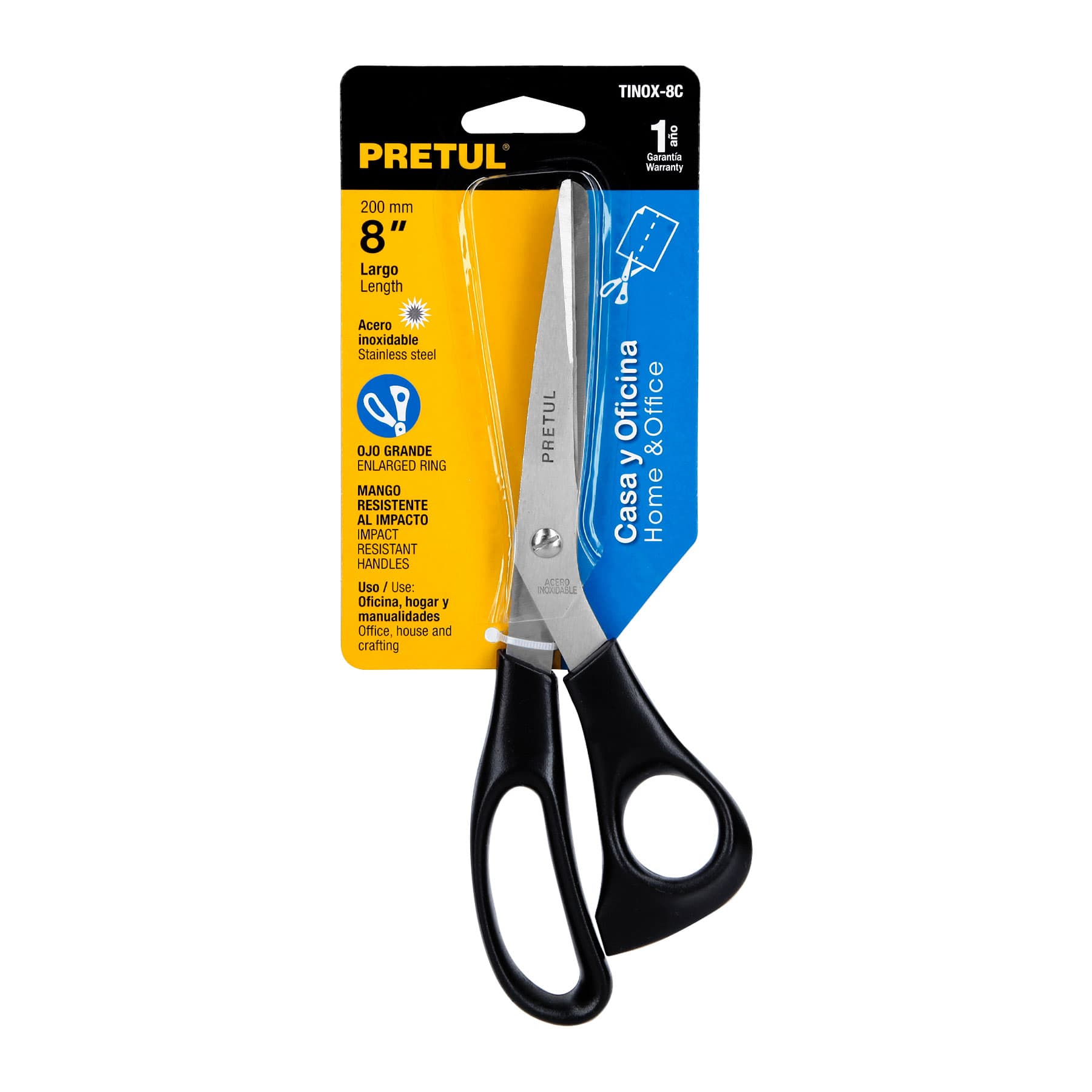 Tijera 8" de acero inoxidable para casa y oficina, Pretul - 23185