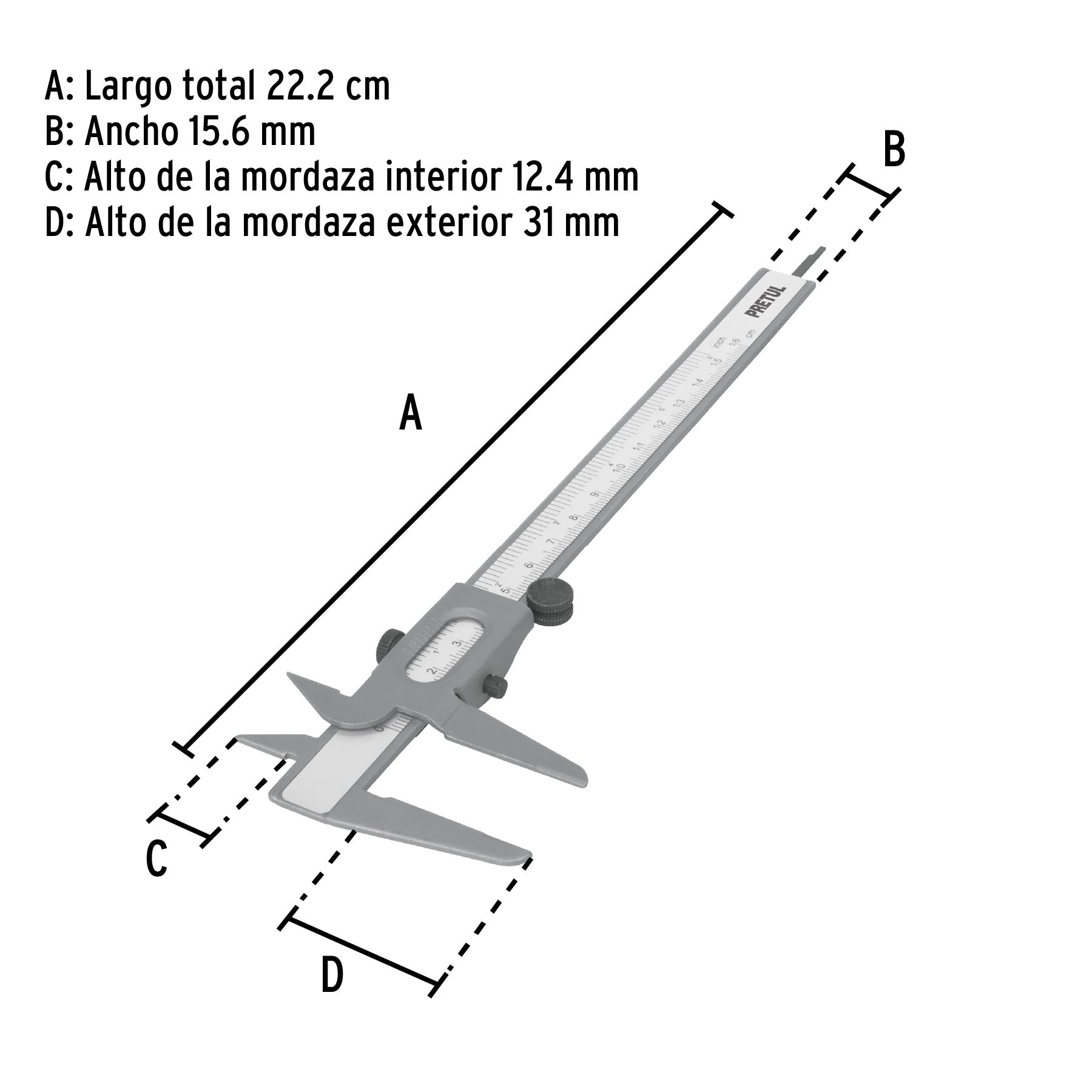 Calibrador Vernier Pie de Rey de 6" Pretul - 21455