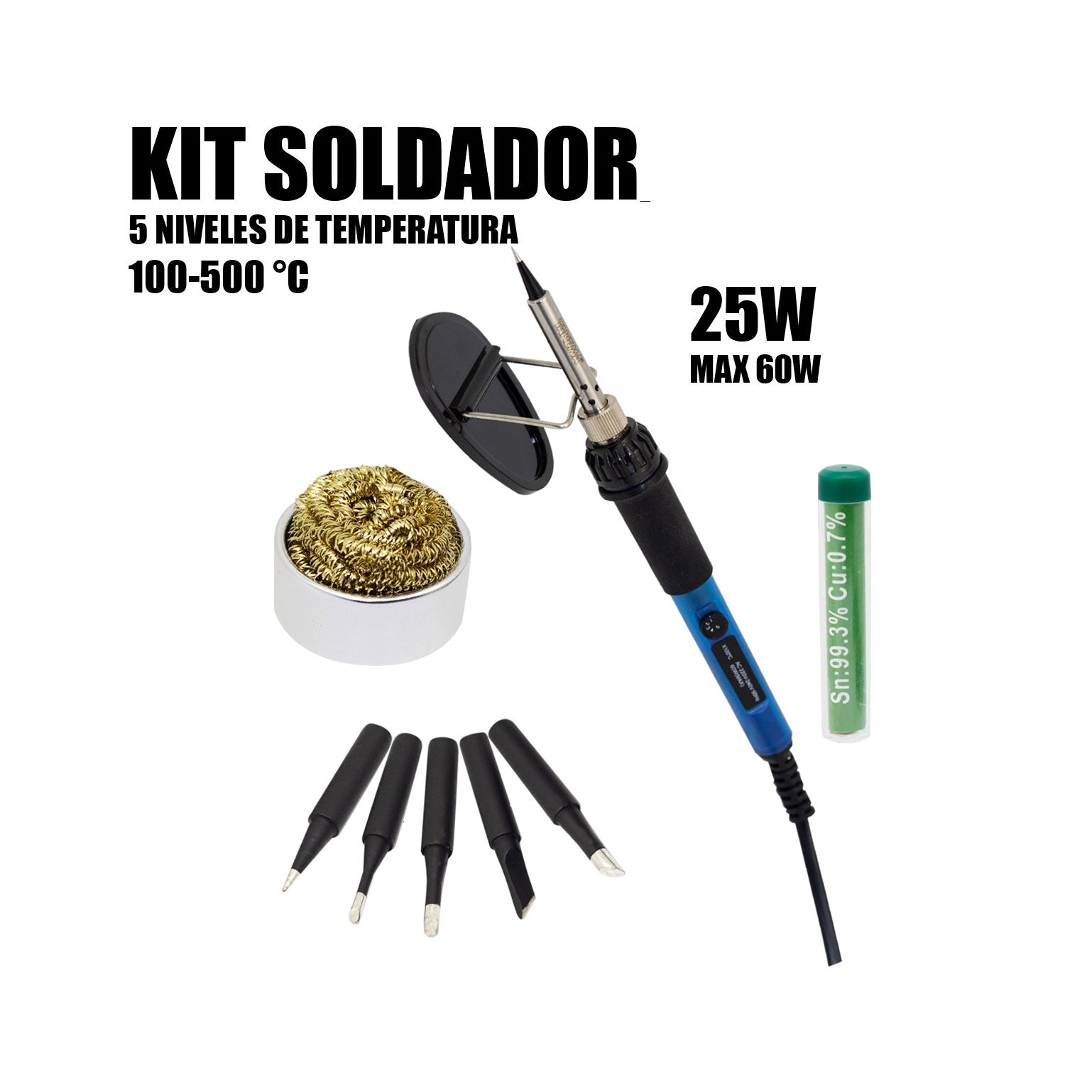 KIT SOLDADOR 25W HASTA 60W / 5 PUNTAS TAKEMA ZD-735A