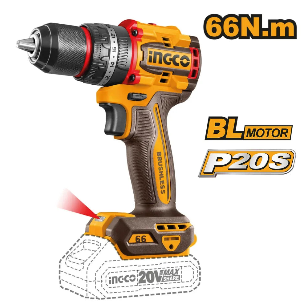 Taladro Atornillador Percutor Ingco 20V 66NM - CIDLI20668