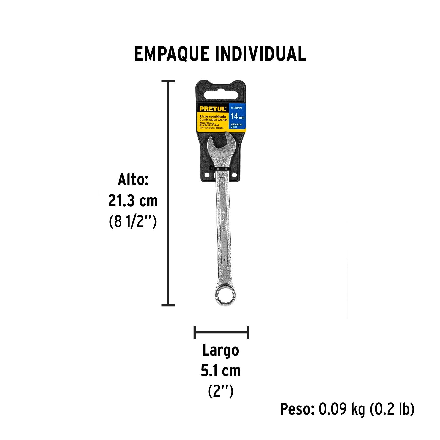 Llave combinada 14 mm x 180 mm de largo, PRETUL - 21908