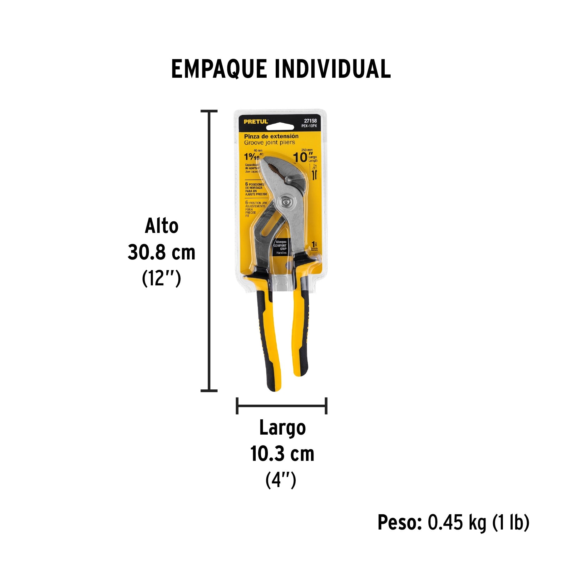 Pinza de extensión 10" mango Comfort Grip, PRETUL 27158
