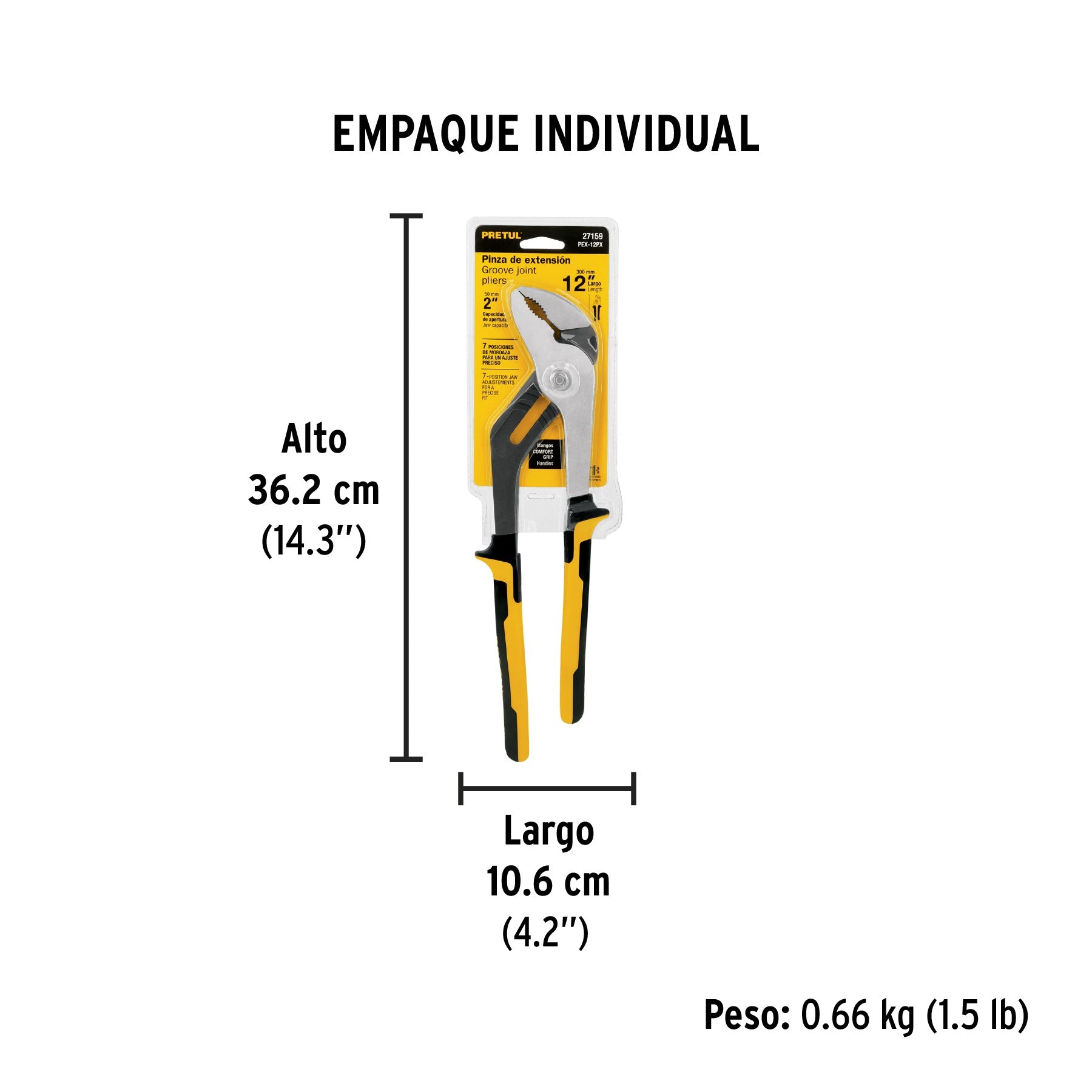 Pinza de extensión 12" mango Comfort Grip, PRETUL 27159