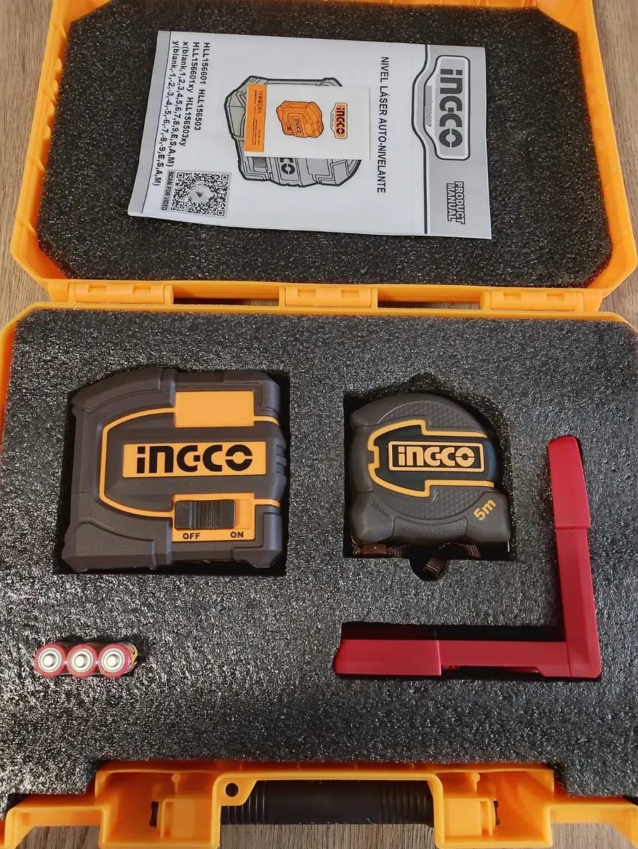 Kit deLaser Nivel Autonivelante + Cinta Metrica 5mts Ingco HLL680081