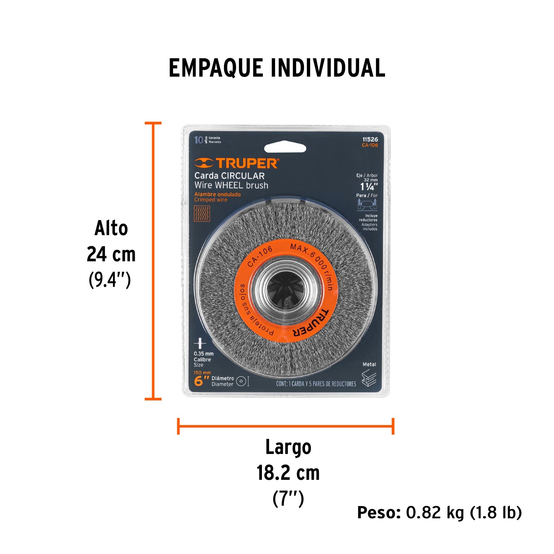 Carda alambre ondulado 6" x 1-1/8" para esmeril, TRUPER 11526