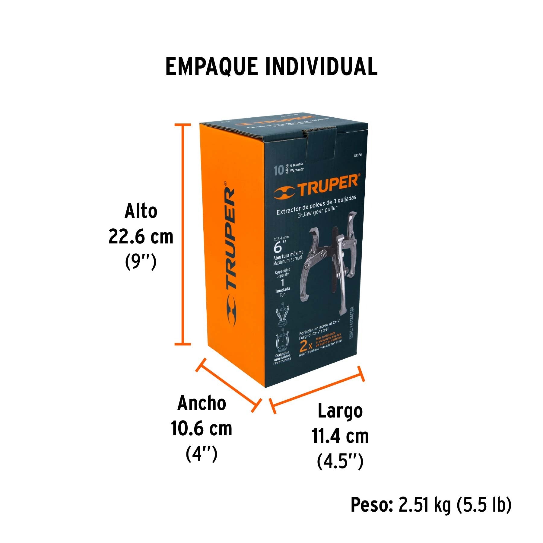 Extractor de poleas, 3 quijadas, 6", TRUPER - 14506