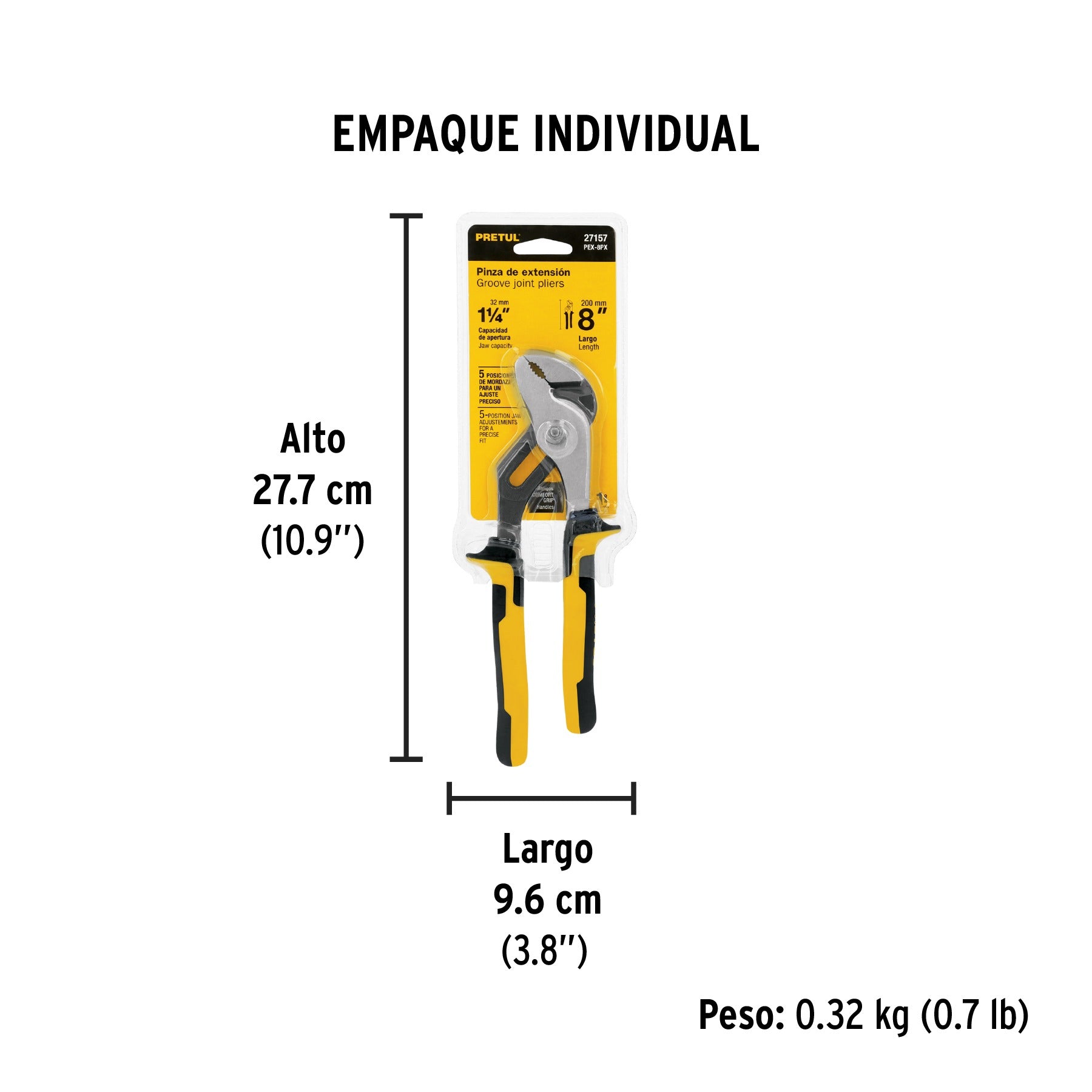 Pinza de extensión 8" mango Comfort Grip, PRETUL - 27157