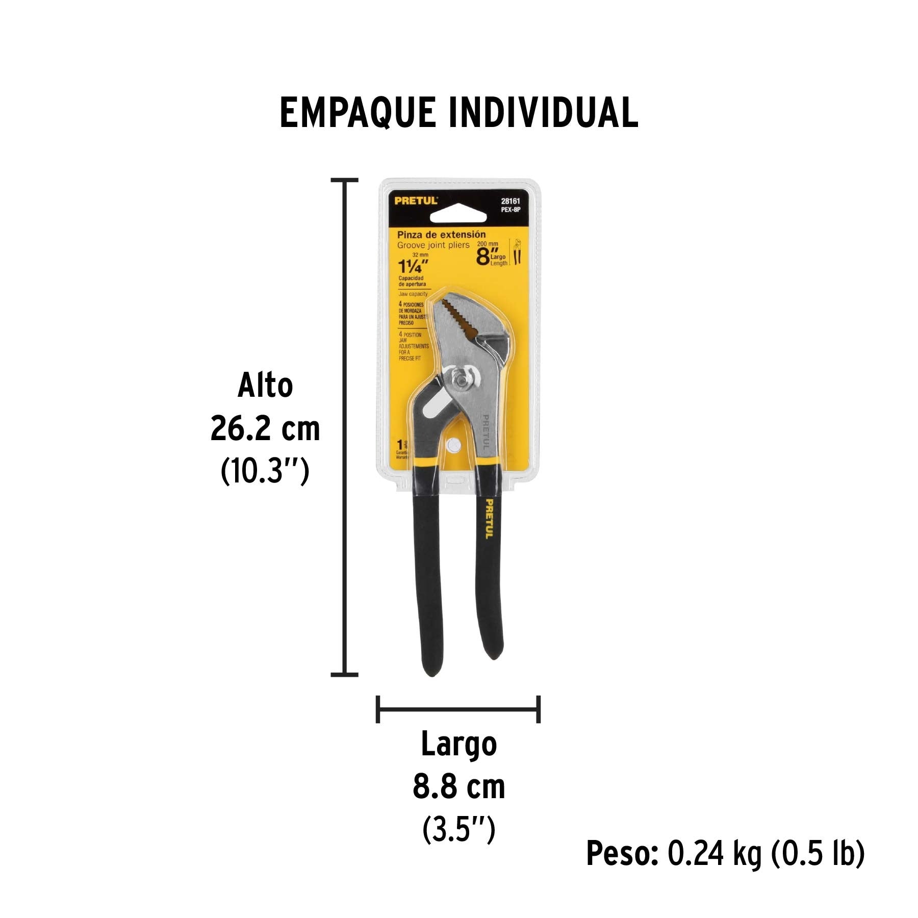 Pinza de extensión 8" mango de PVC, PRETUL - 28161