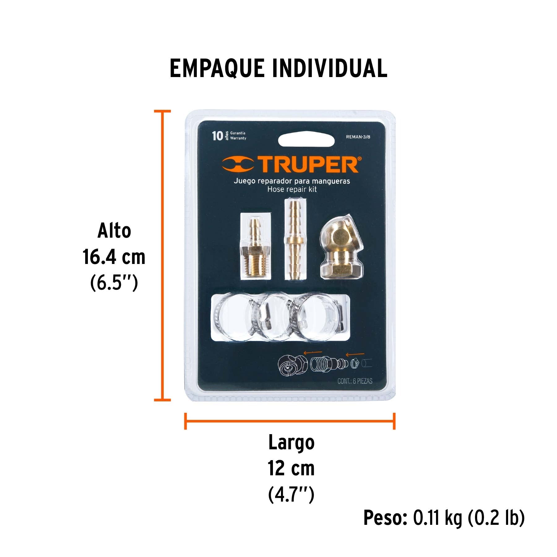 Juego de 6 piezas para reparar mangueras de 3/8" NPT, TRUPER 19021