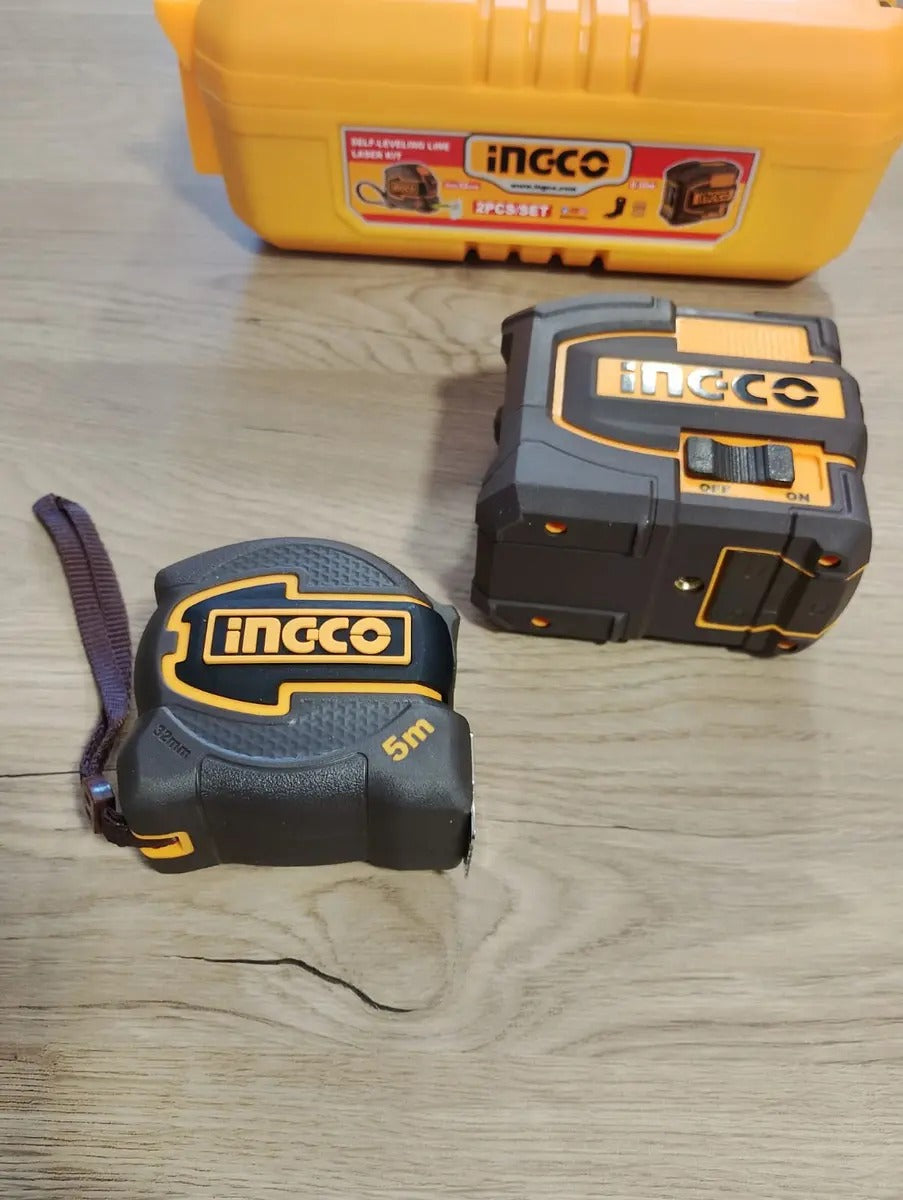 Kit deLaser Nivel Autonivelante + Cinta Metrica 5mts Ingco HLL680081