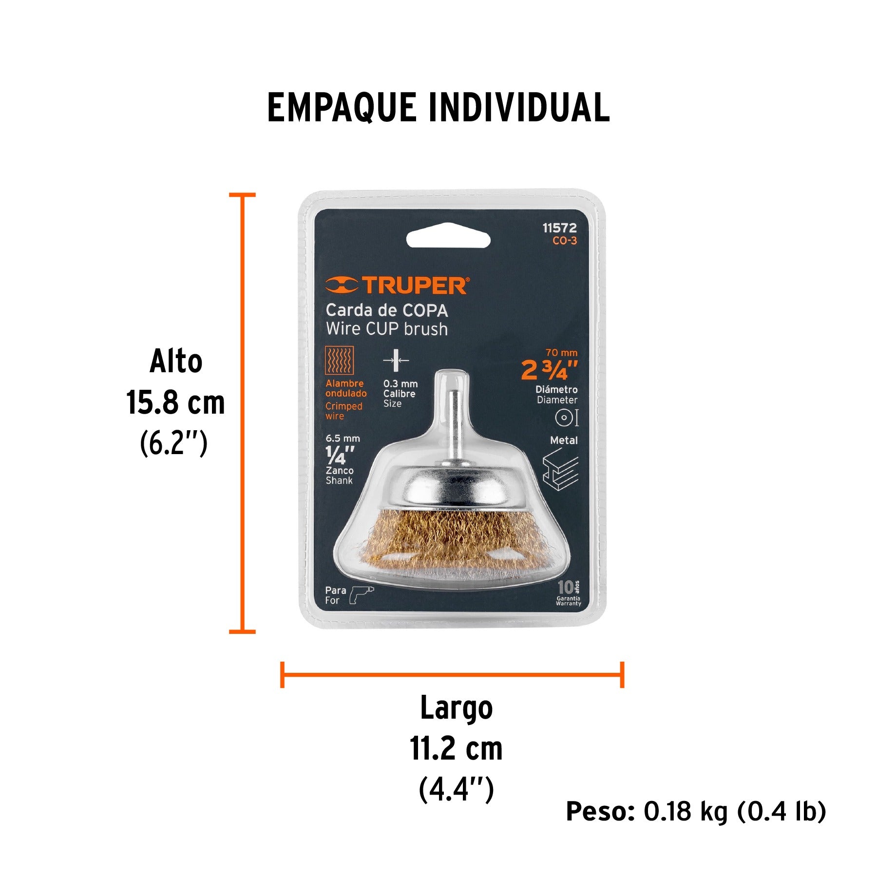 Carda de copa 2-3/4" alambre grueso para taladro, TRUPER 11572