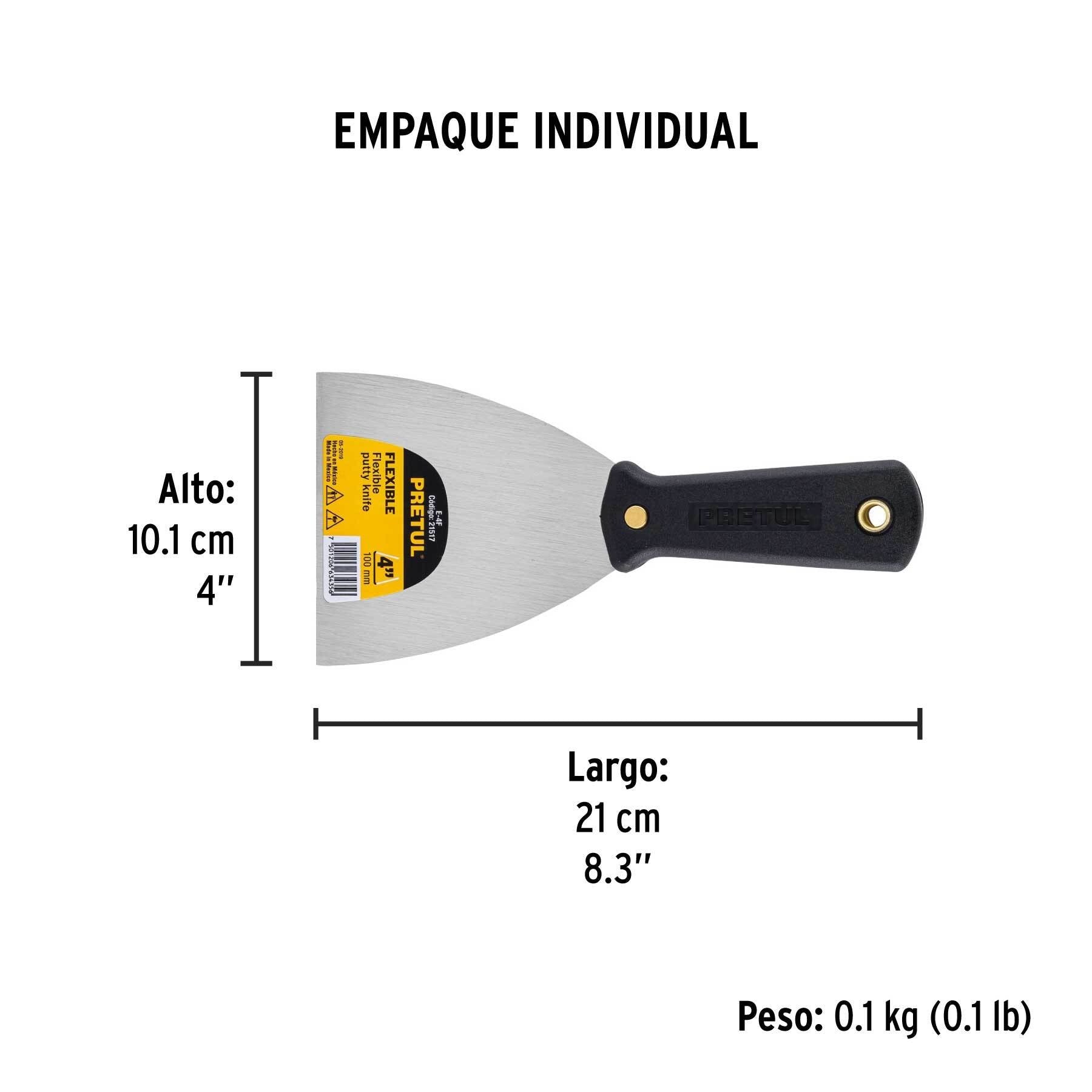 Espátula flexible 4" con mango de plástico, PRETUL 21517