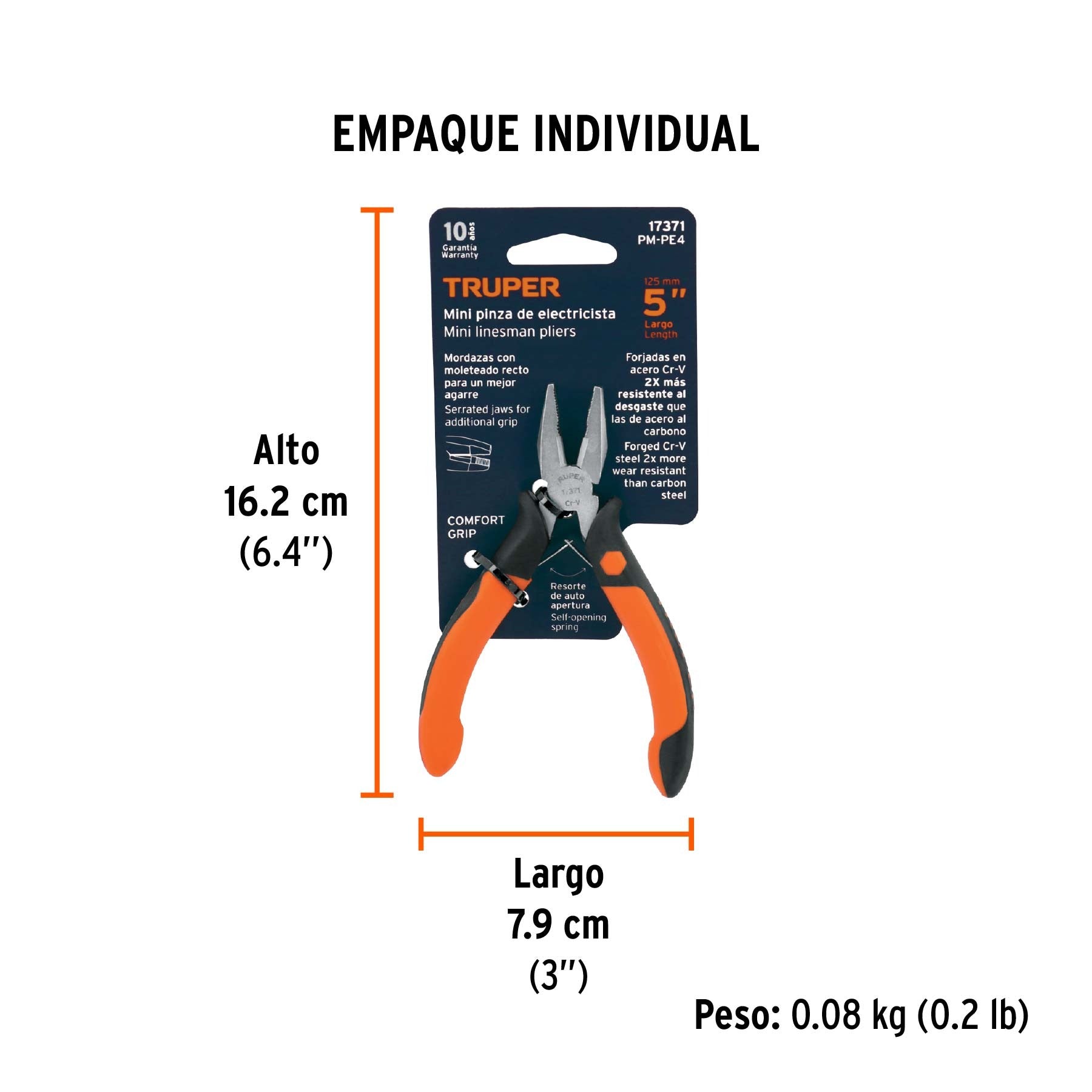 Mini pinza para electricista 5" mango Comfort Grip, TRUPER - 17371