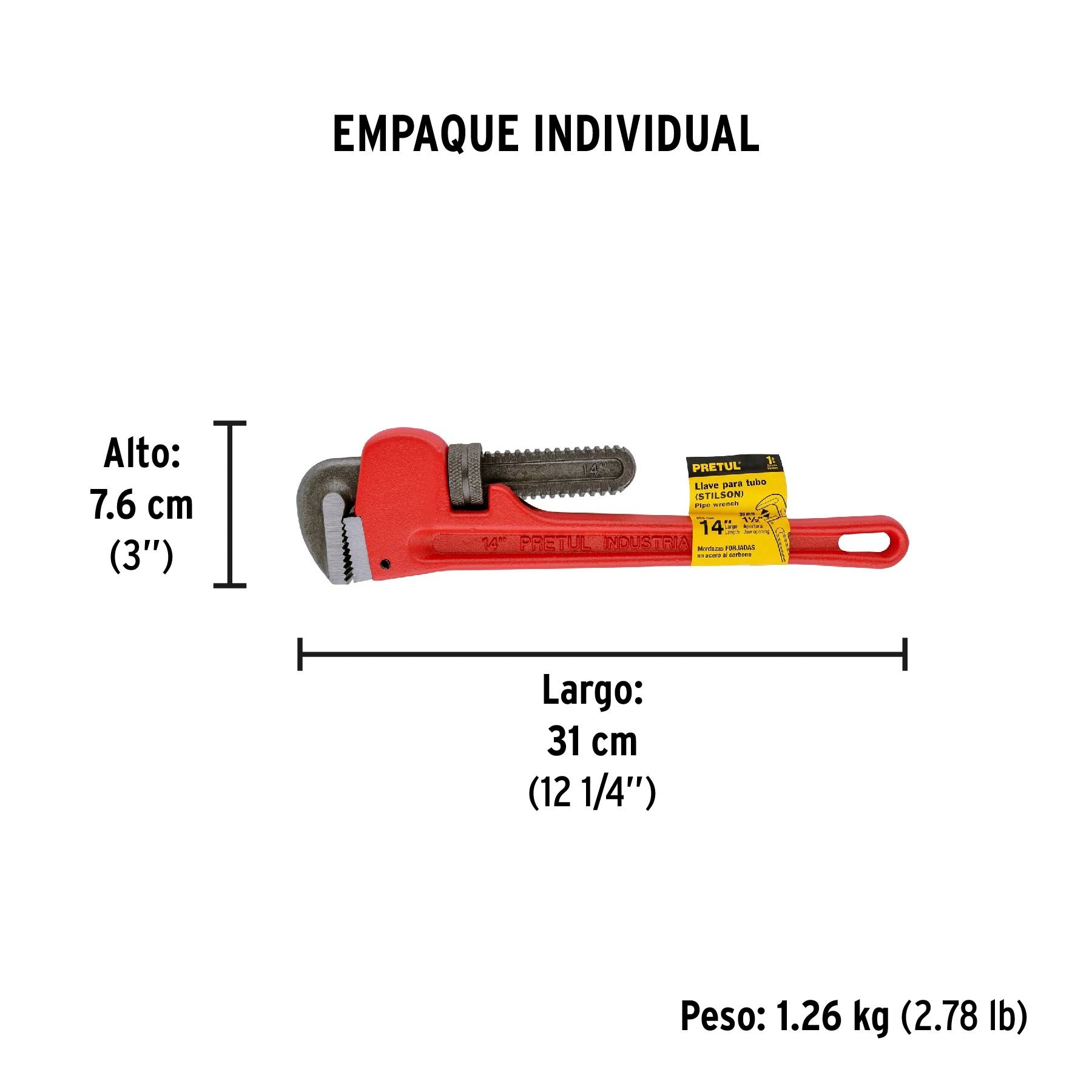 Llave stilson 14" cuerpo de hierro maleable, Pretul - 22013