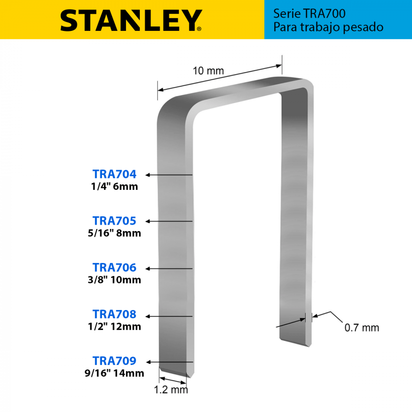 Grapas 1/2 (1000 pcs) T/Pesado Stanley - TRA708T