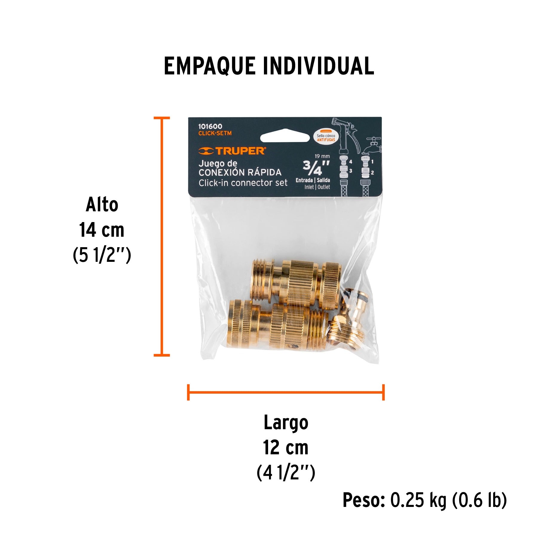 Juego de 5 conectores 3/4" rápidos de latón, TRUPER - 101600