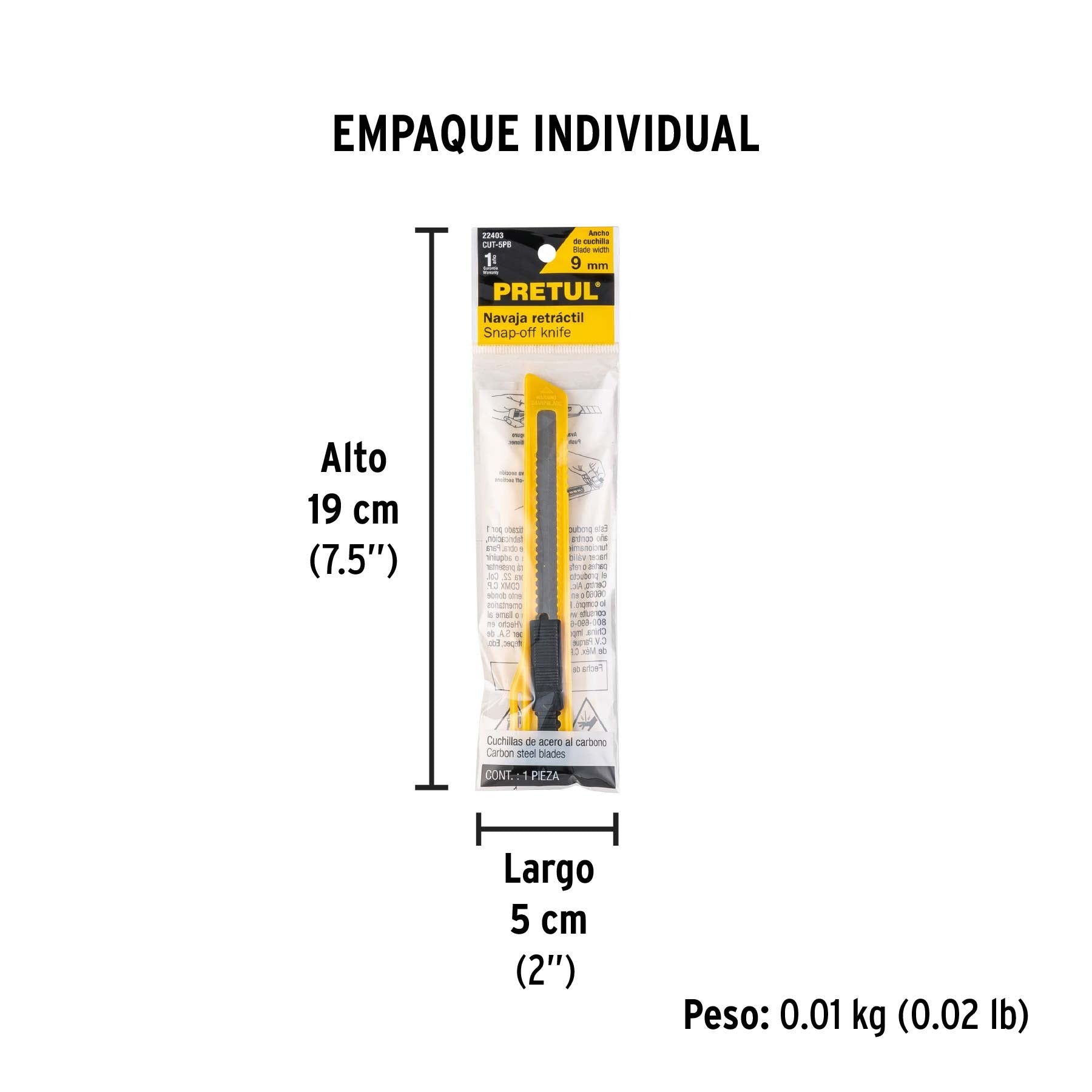 Cuchilla o Cutter 9 mm plástico, Pretul - 22403