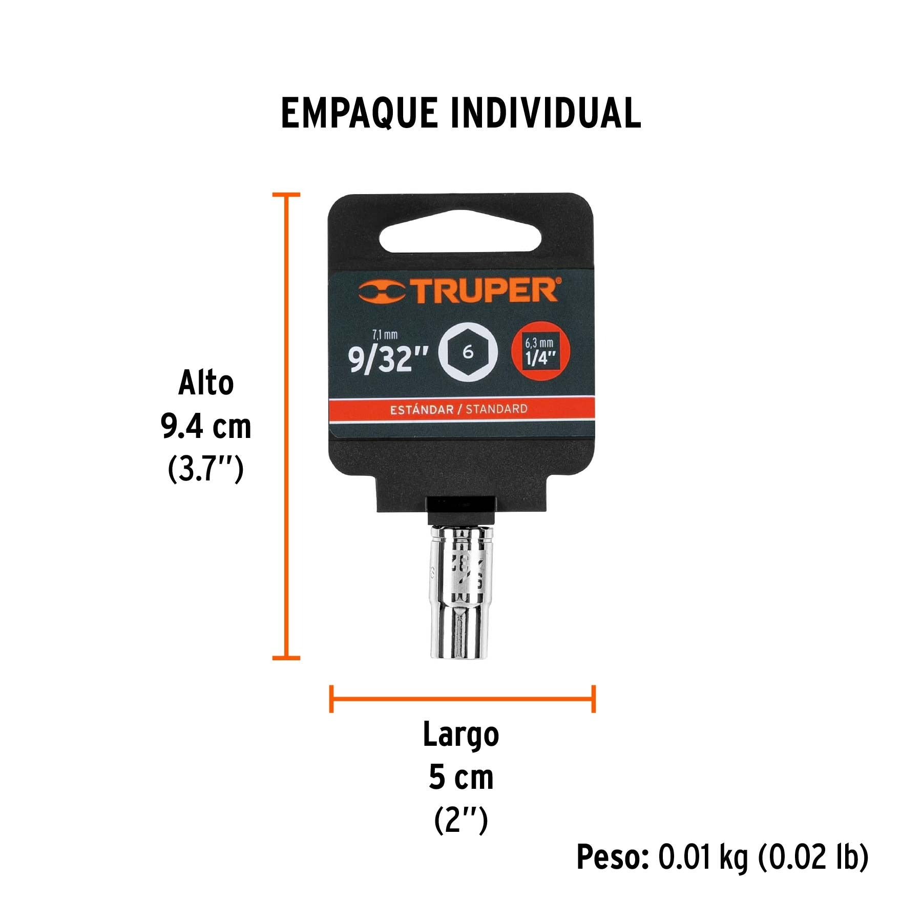 Dado de 9/32", 6 puntas, cuadro 1/4", TRUPER 13157