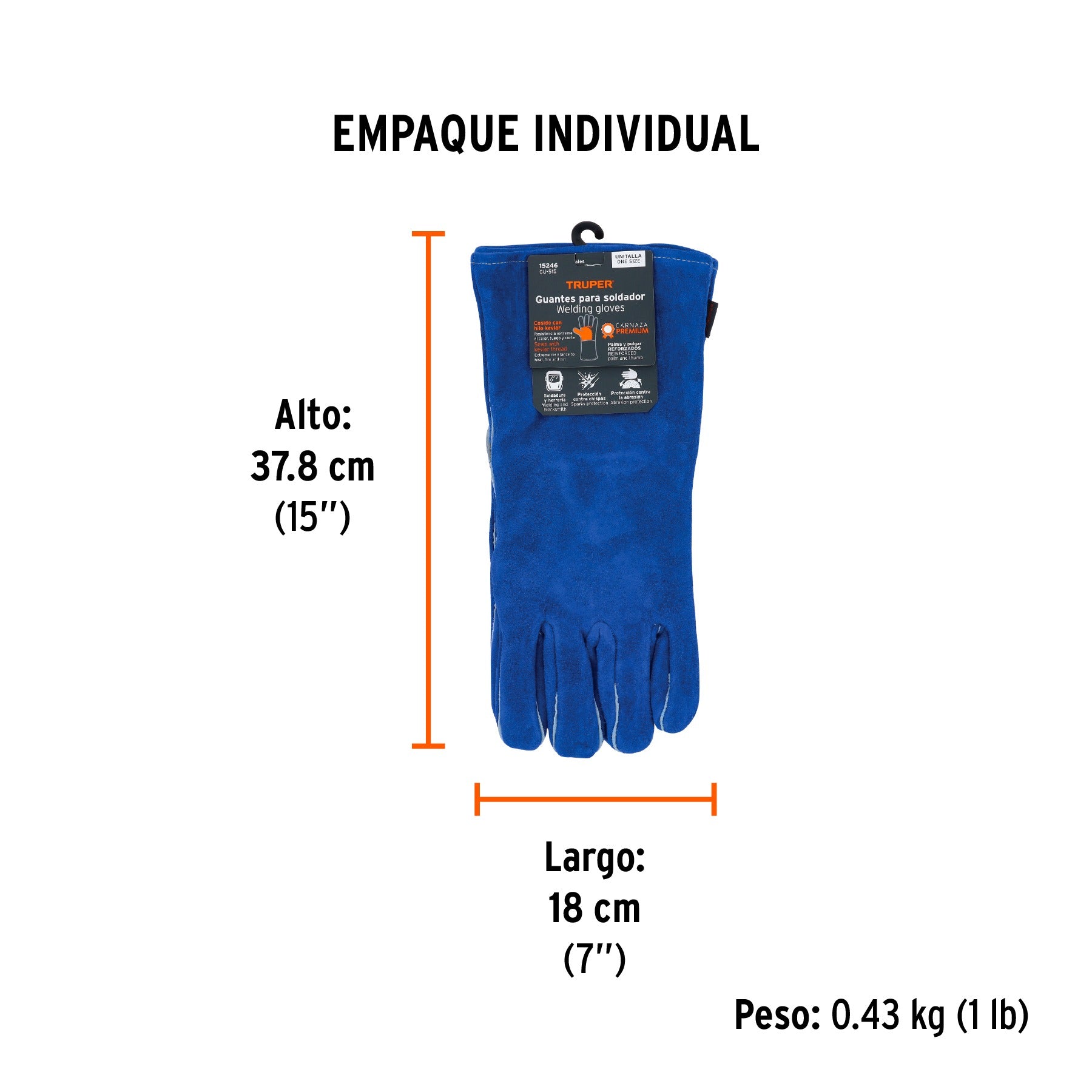 Guantes para soldador, reforzados, azules, TRUPER - 15246