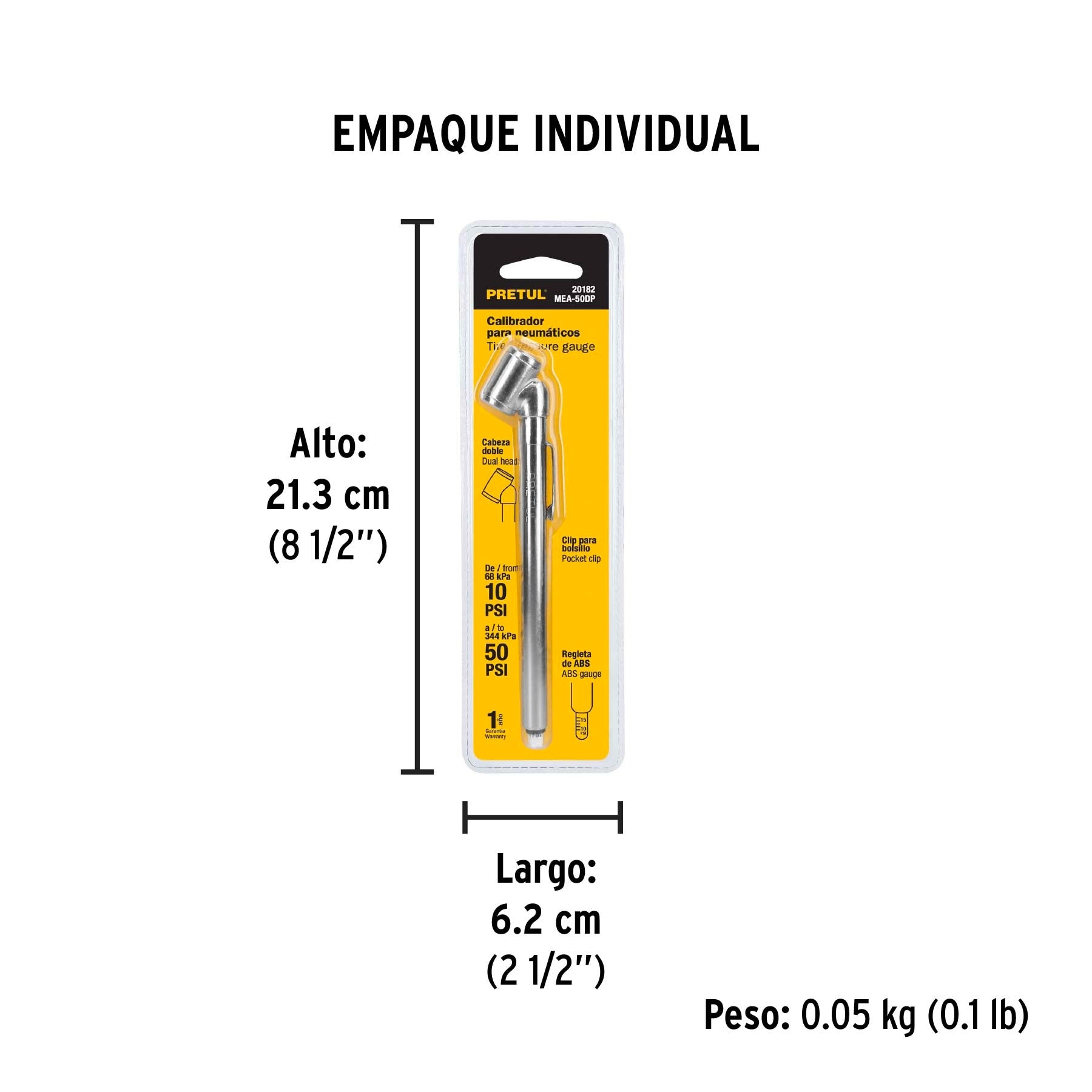 Calibrador de presión 50 psi, cabeza doble, PRETUL - 20182