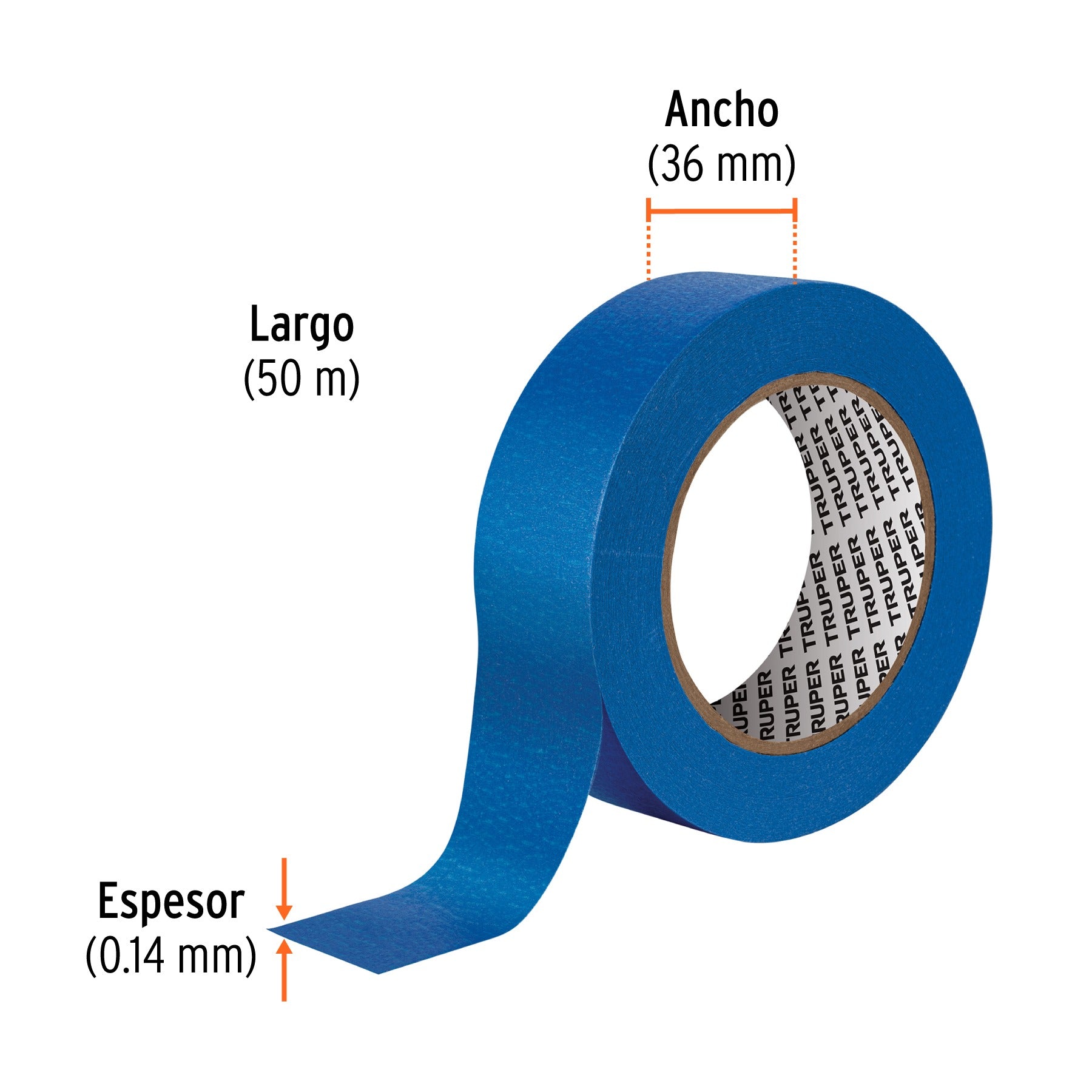 Cinta masking tape azul de 1-1/2" x 50 m para pintor, TRUPER 12623