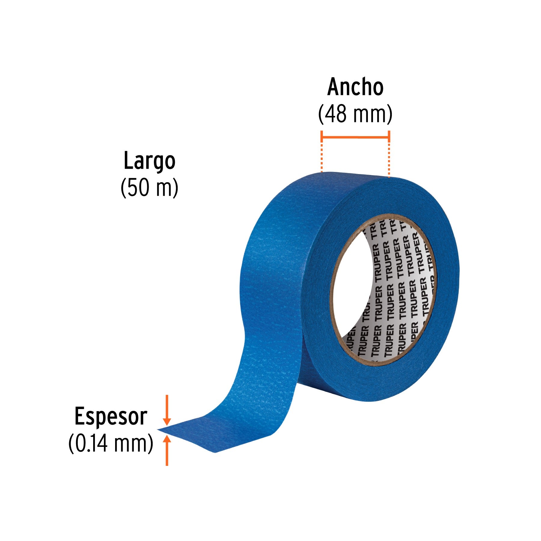 Cinta masking tape azul de 2" x 50 m para pintor, TRUPER 12624