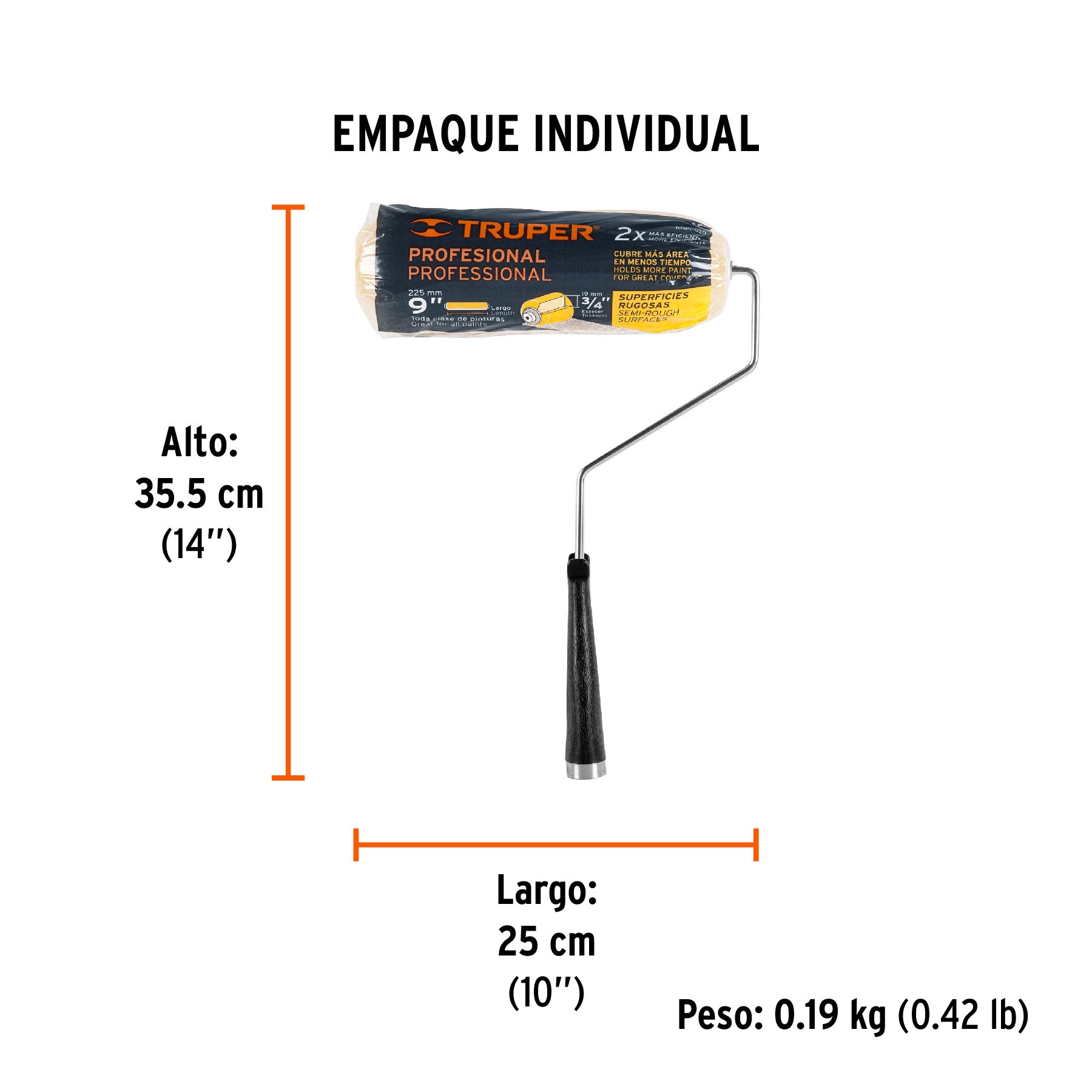Rodillo para pintar 9 x 3/4" superficies rugosas, TRUPER 13877