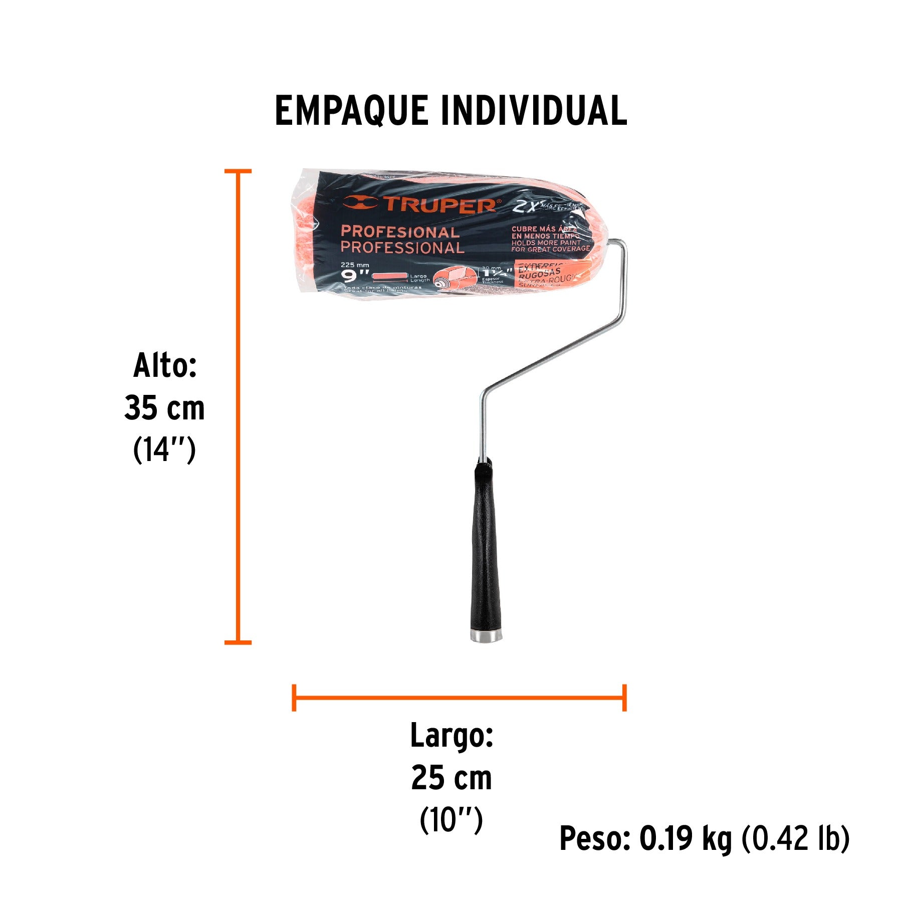 Rodillo para pintar 9 x 1-1/4" superficies extra rugosas TRUPER 13879