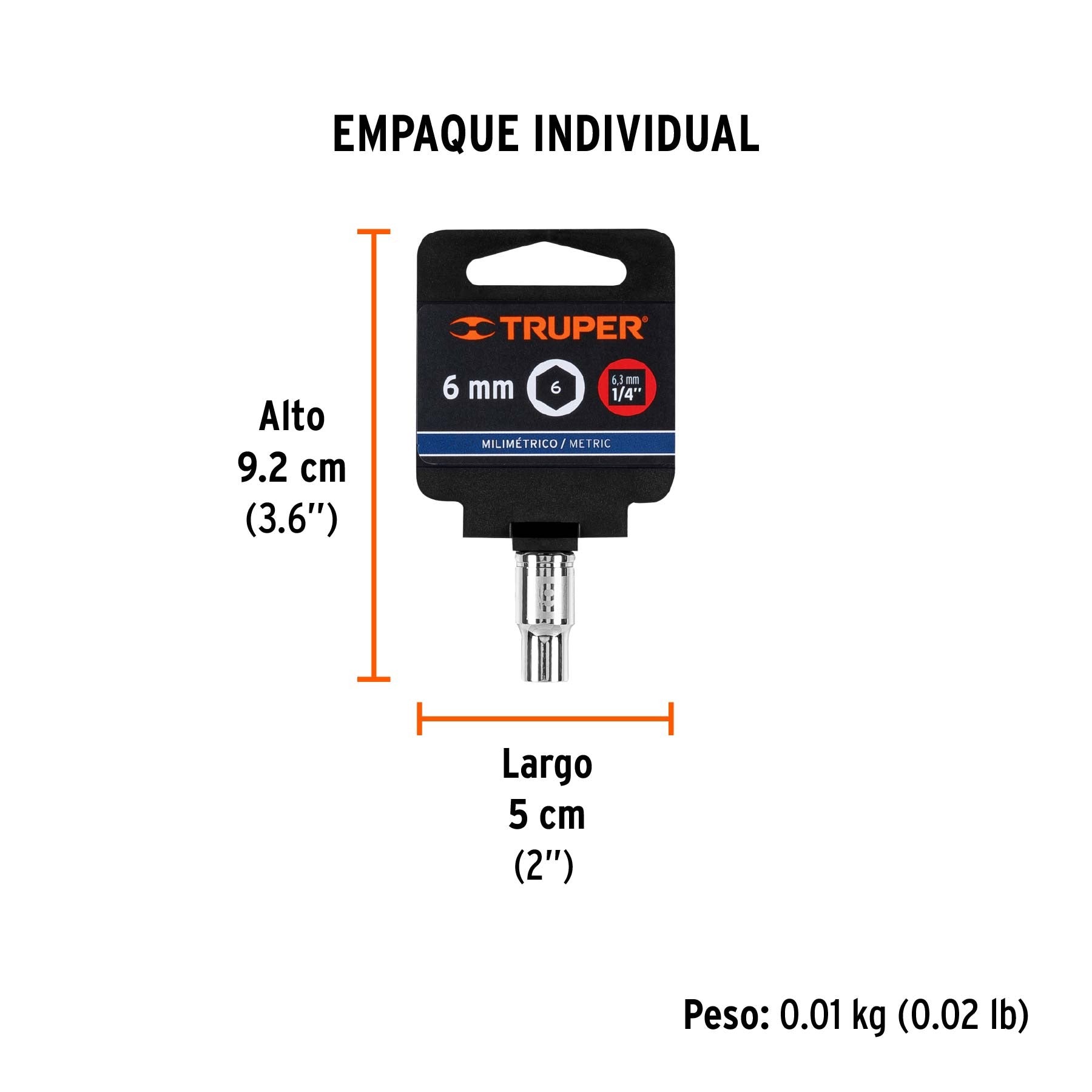 Dado de 6 mm 6 puntas cuadro 1/4 TRUPER - 13168