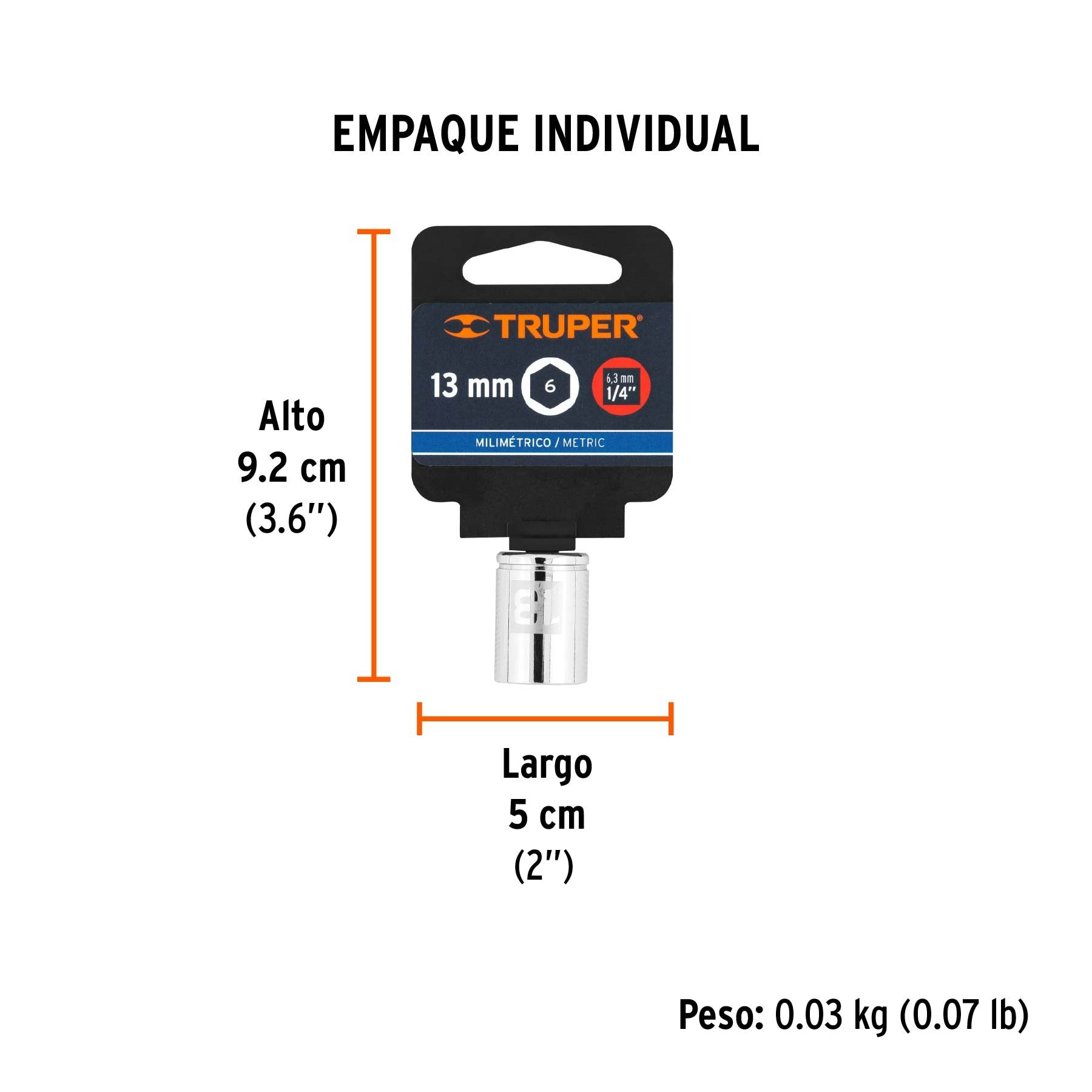 Dado de 13 mm 6 puntas cuadro 1/4 TRUPER - 13175