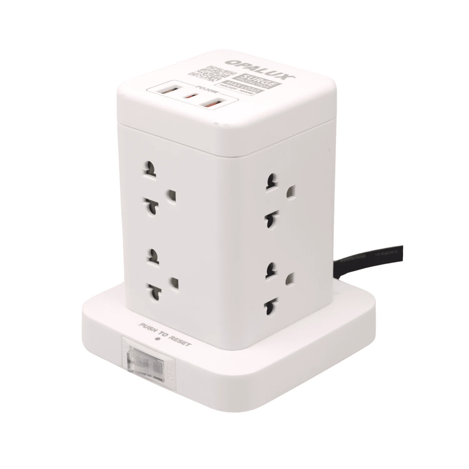 Adaptador tipo Torre de 8 tomas 2 Usb Tipo A + Tipo C Opalux OP-TW8