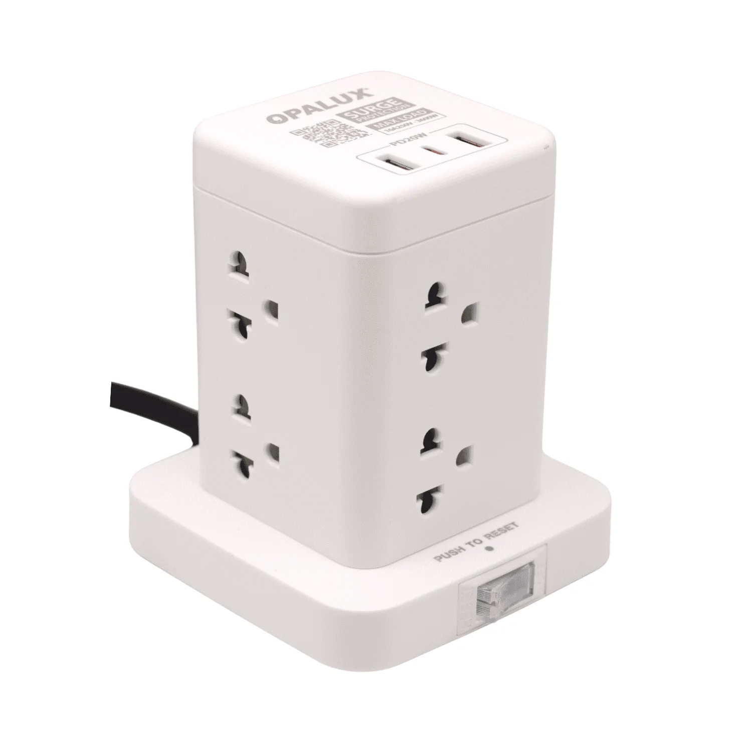 Adaptador tipo Torre de 8 tomas 2 Usb Tipo A + Tipo C Opalux OP-TW8