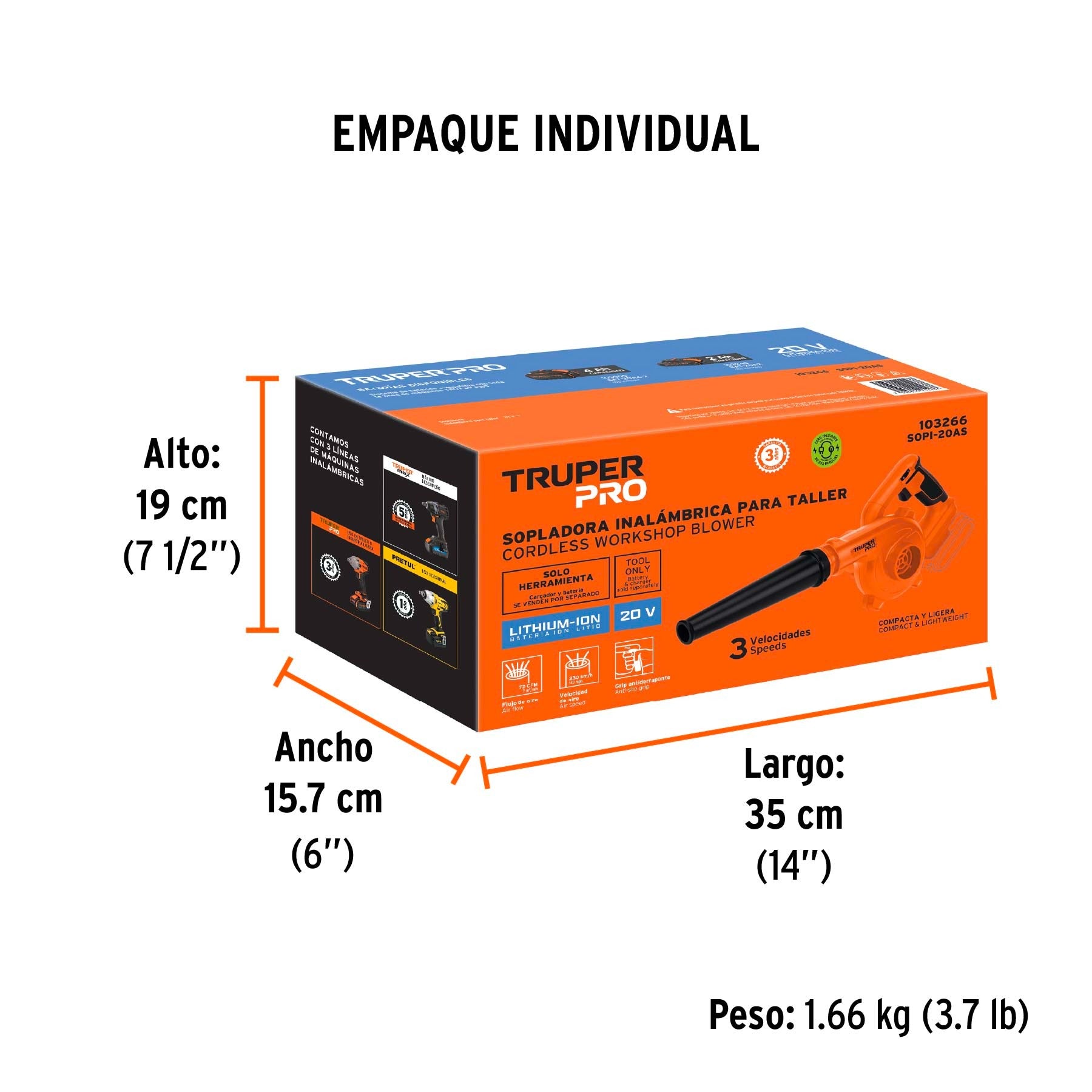 Sopladora para taller, 20V, sin accesorios, TRUPER - 103266