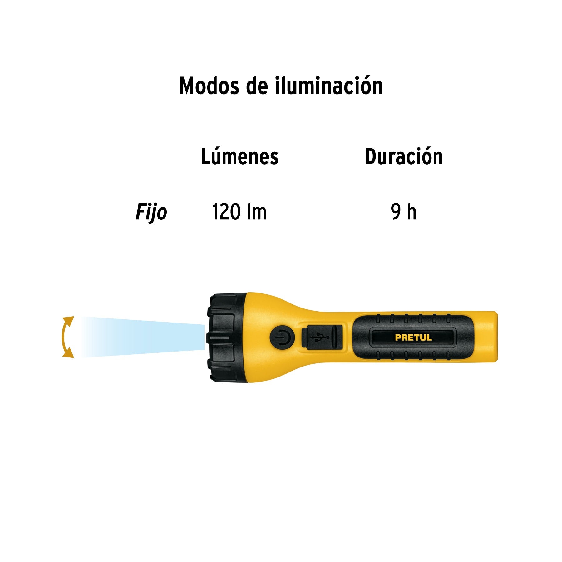 Linterna plástica de LED, 120 lm, recargable, PRETUL 26101